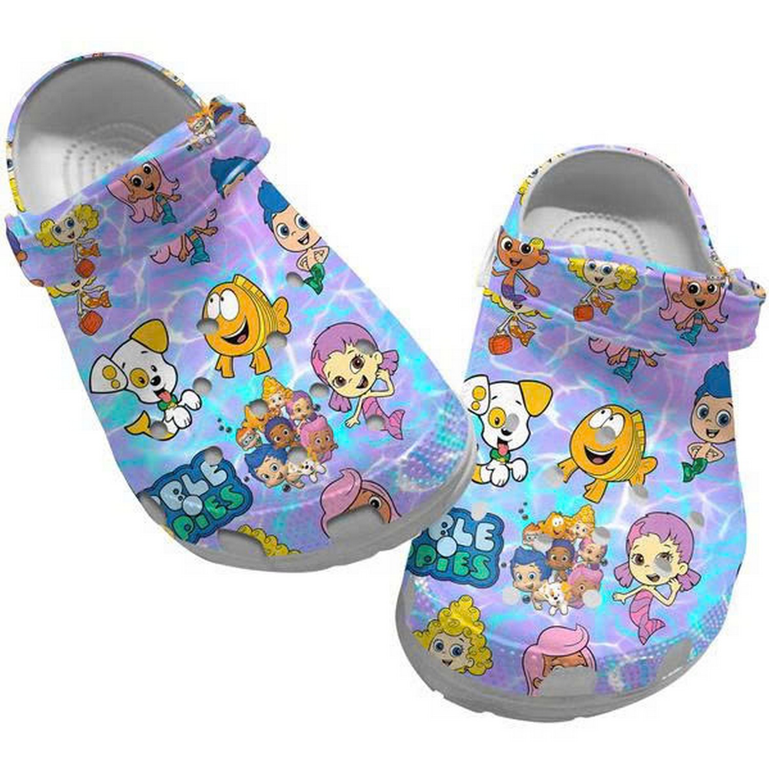 Bubble Guppies Cartoon Movie Purple Gardient Crocs Clogs Shoes For Kids And Adults
