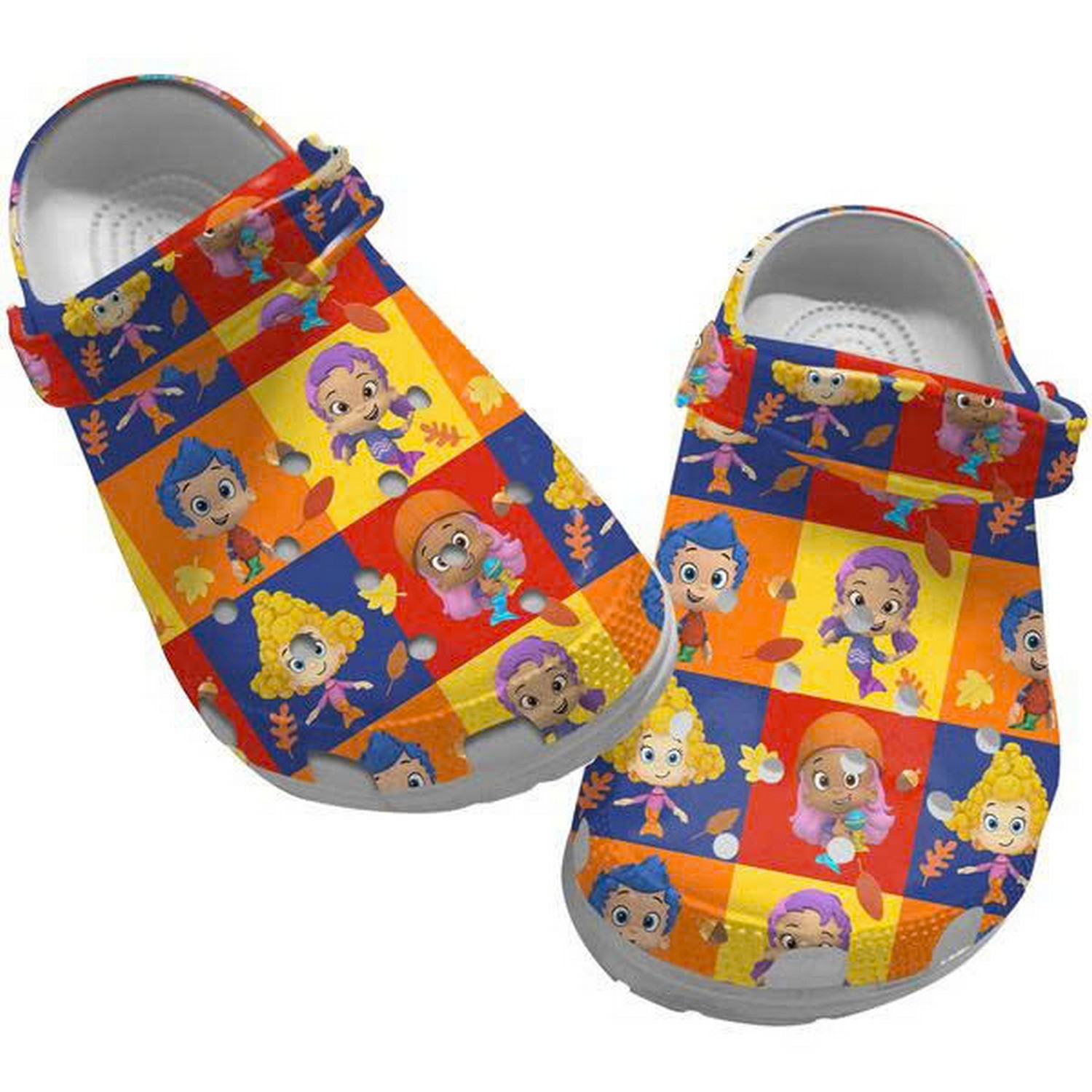 Bubble Guppies Cartoon Movie Characters In Colorful Square Crocs Clogs Shoes For Kids And Adults