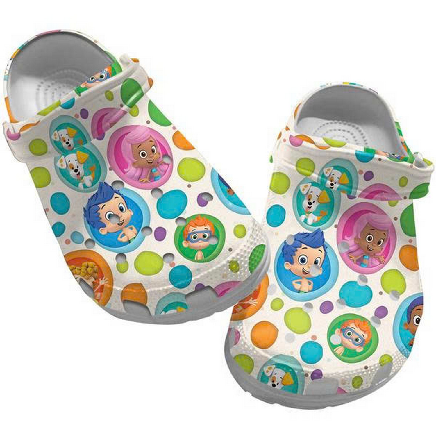 Bubble Guppies Cute Characters in Bubble Pattern Crocs Clogs Shoes For Kids And Adults