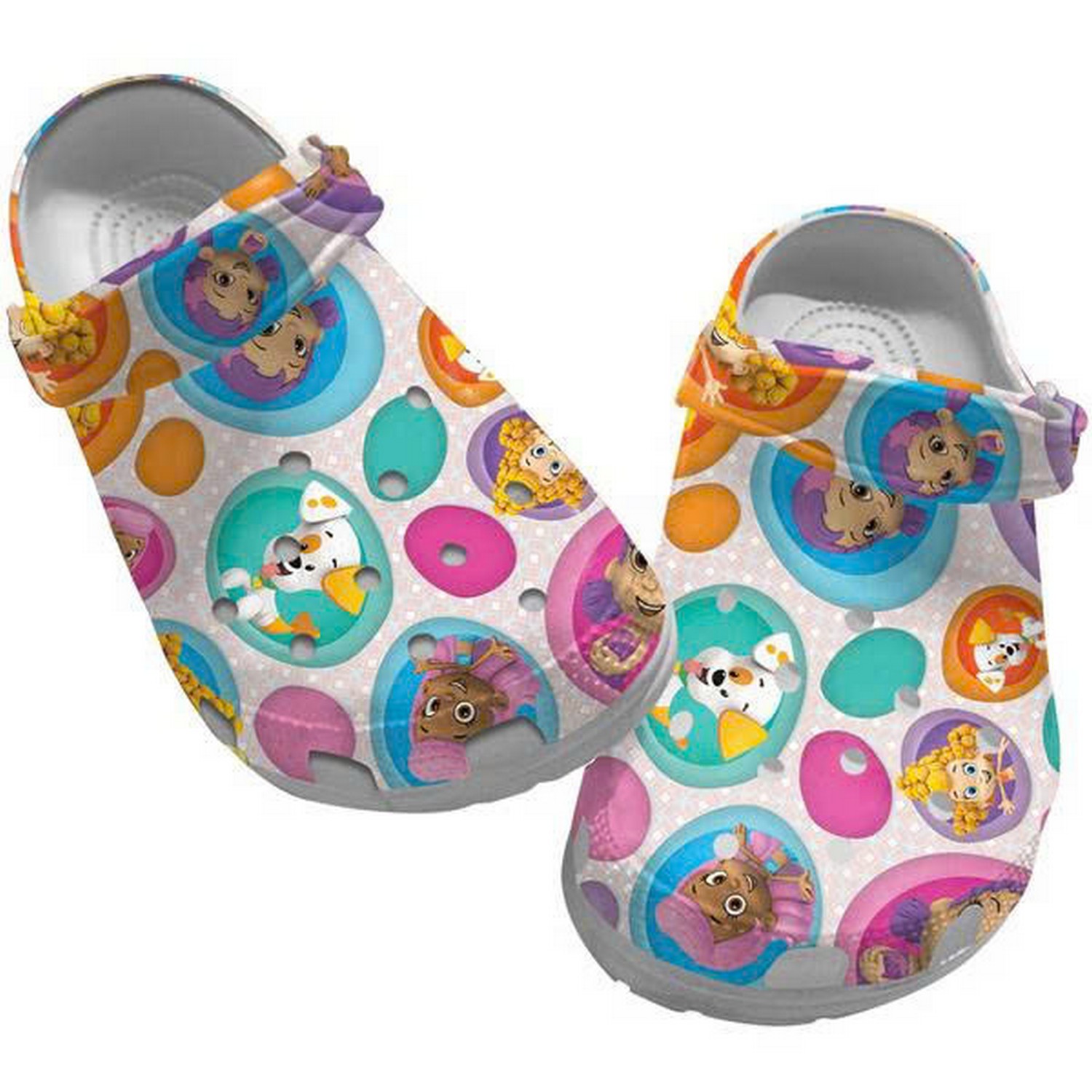 Bubble Guppies Characters In Bubble Unique Pattern Light Pink Crocs Clogs Shoes For Kids And Adults