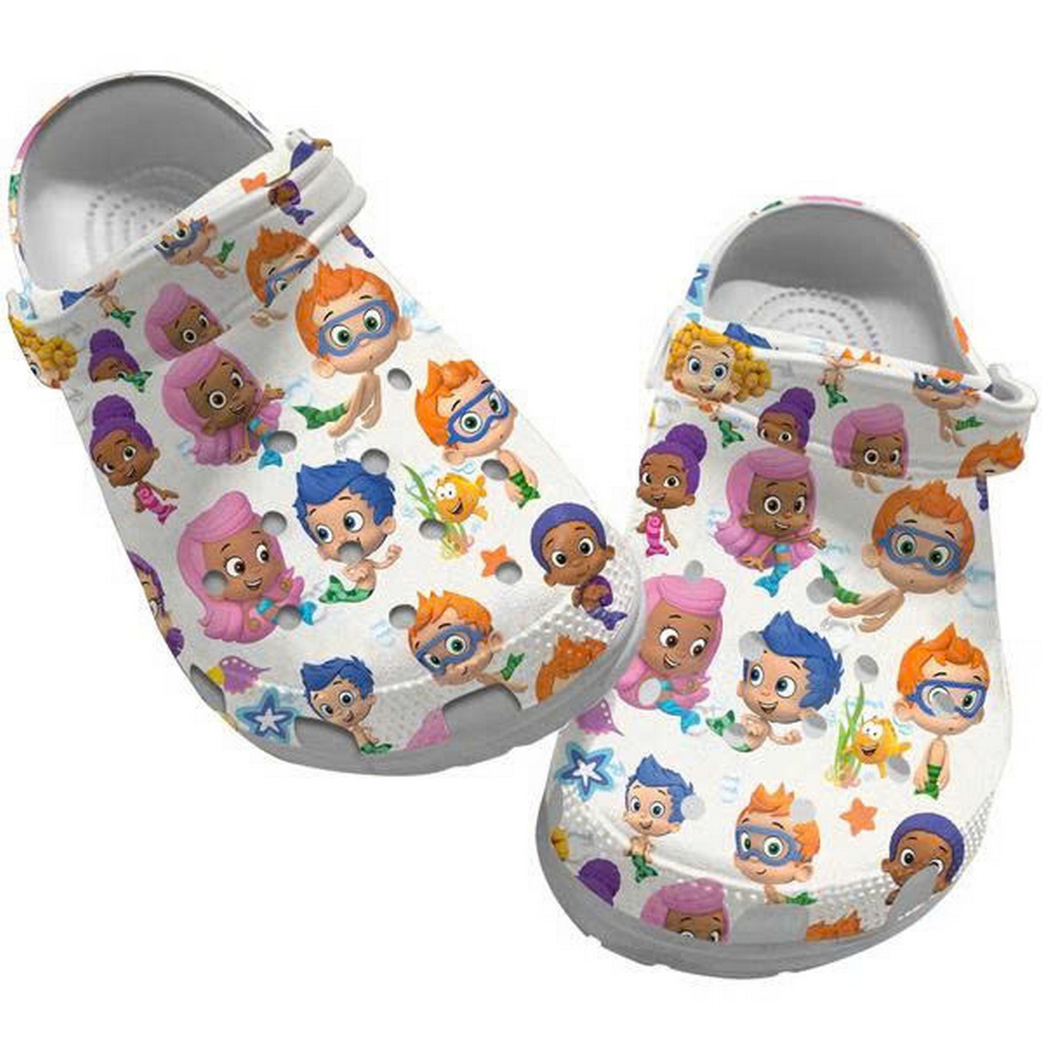Bubble Guppies Cartoon Movie Characters Under Water White Crocs Clogs Shoes For Kids And Adults