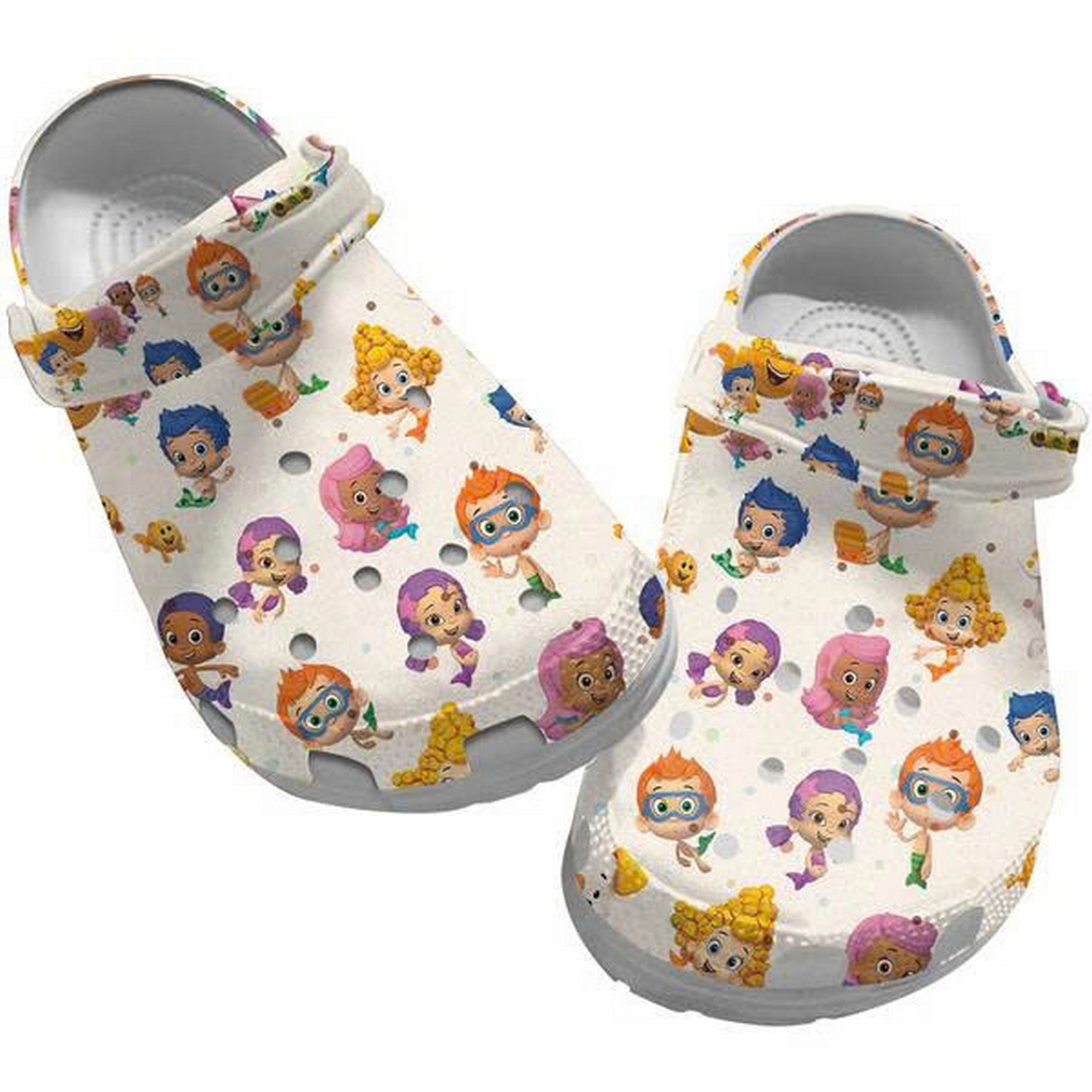 Bubble Guppies Cartoon Movie Cute Characters Beige Crocs Clogs Shoes For Kids And Adults