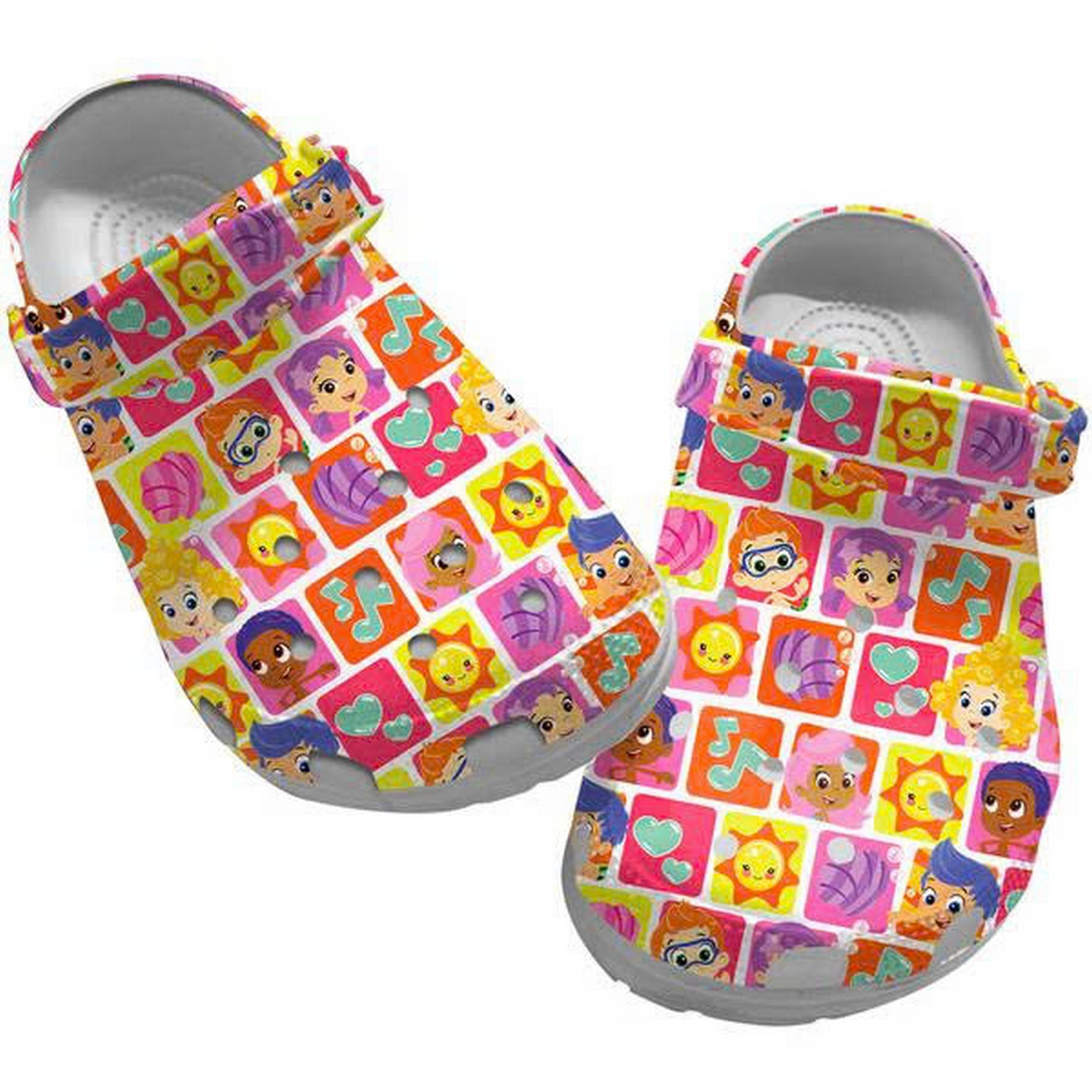 Bubble Guppies Characters In Small Colorful Square Crocs Clogs Shoes For Kids And Adults
