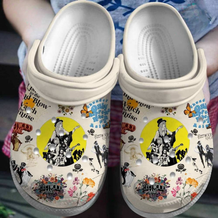 Pretty Fleetwood Mac Rock Band Crocs Clogs Shoes Beige Music Sandals
