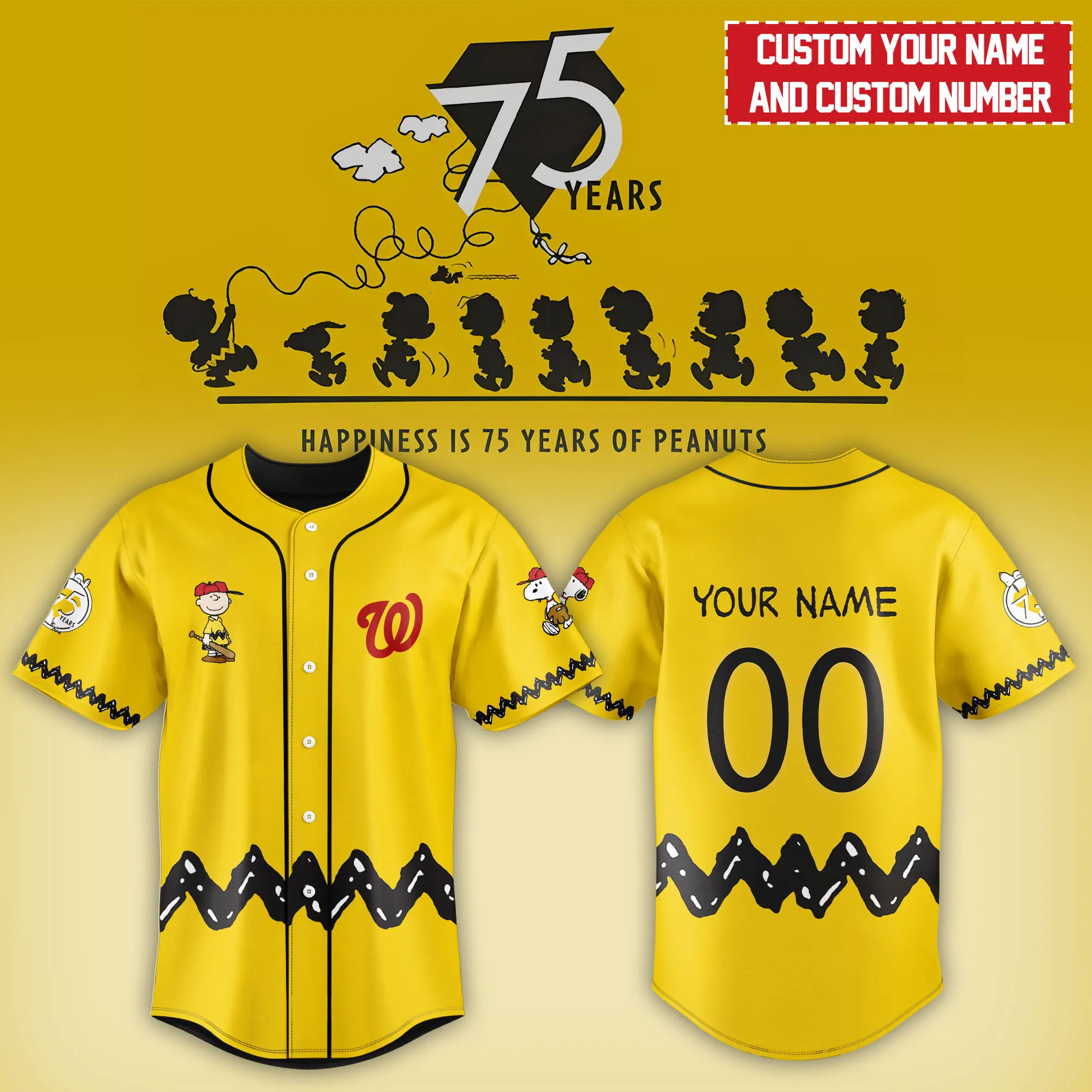 Washington Nationals MLB X Snoopy Peanuts 75th Anniversary Baseball Jersey