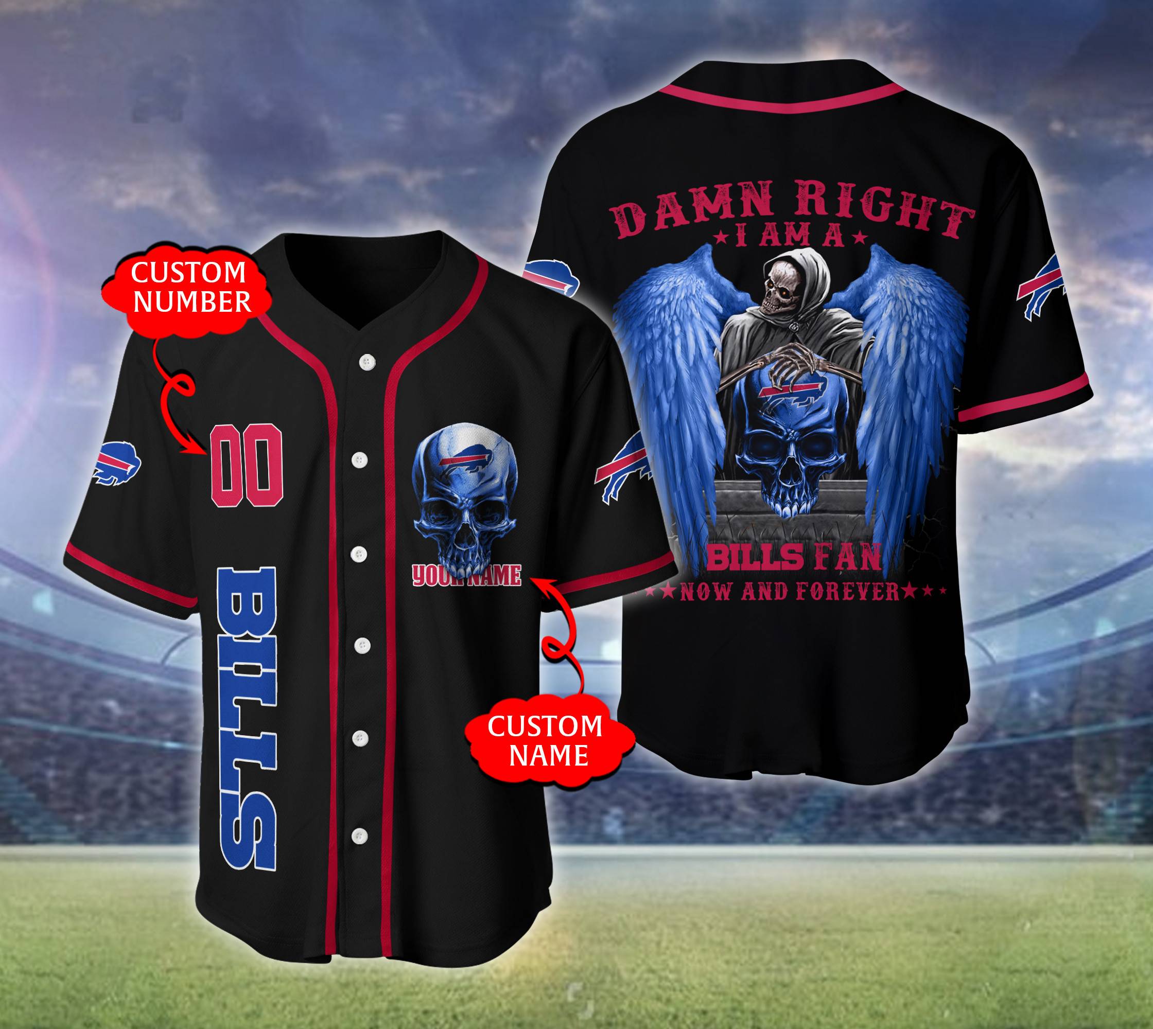 Buffalo Bills NFL 3D Oversize Custom Baseball Jersey For Men And Women