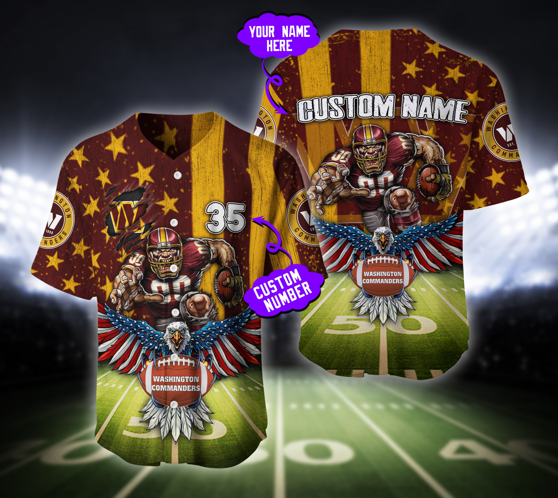 Washington Commanders NFL Baseball Jersey For Men And Women Custom Name And Number