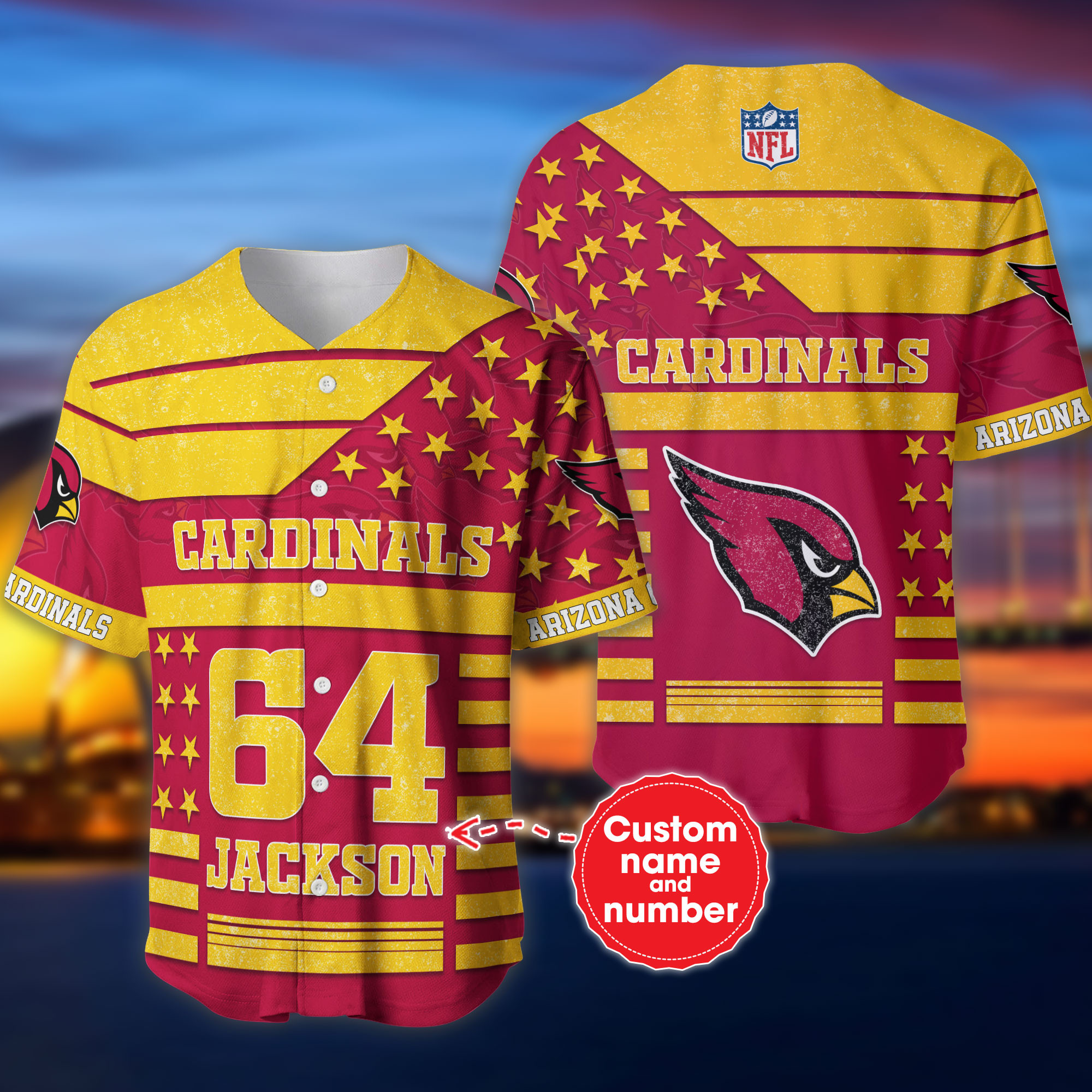 Arizona Cardinals 3D NFL Custom Baseball Jersey For Men And Women