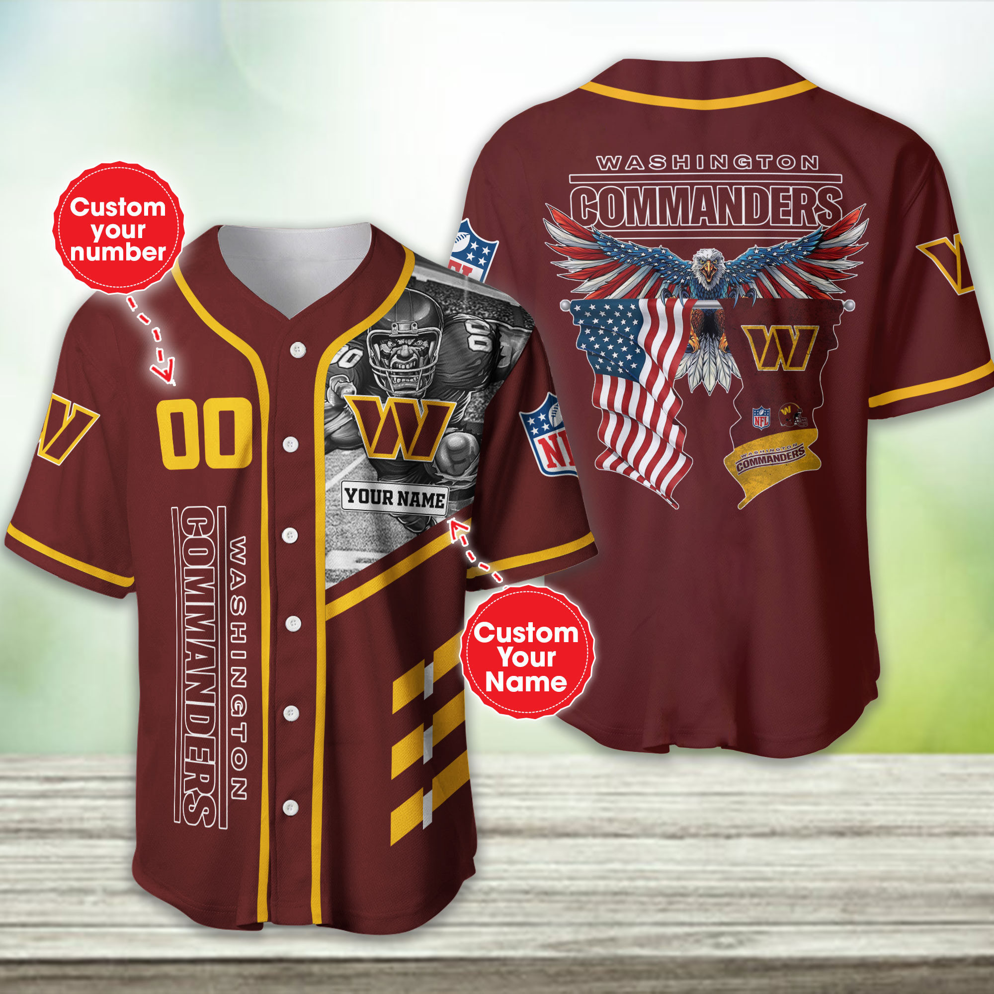 Washington Commanders NFL 3D Custom Baseball Jersey For Men And Women