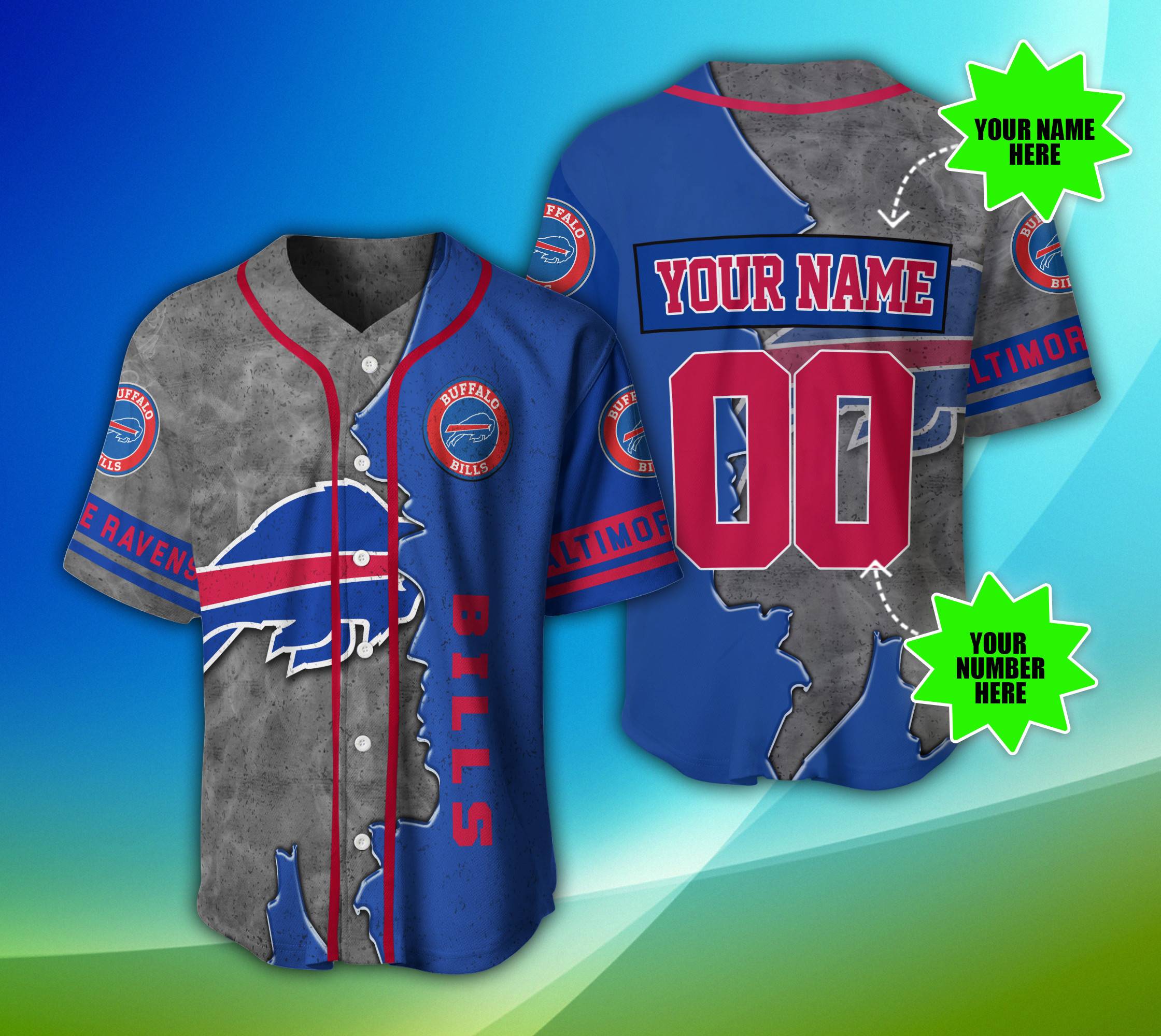Buffalo Bills NFL 3D Custom Baseball Jersey For Men And Women For Men And Women 