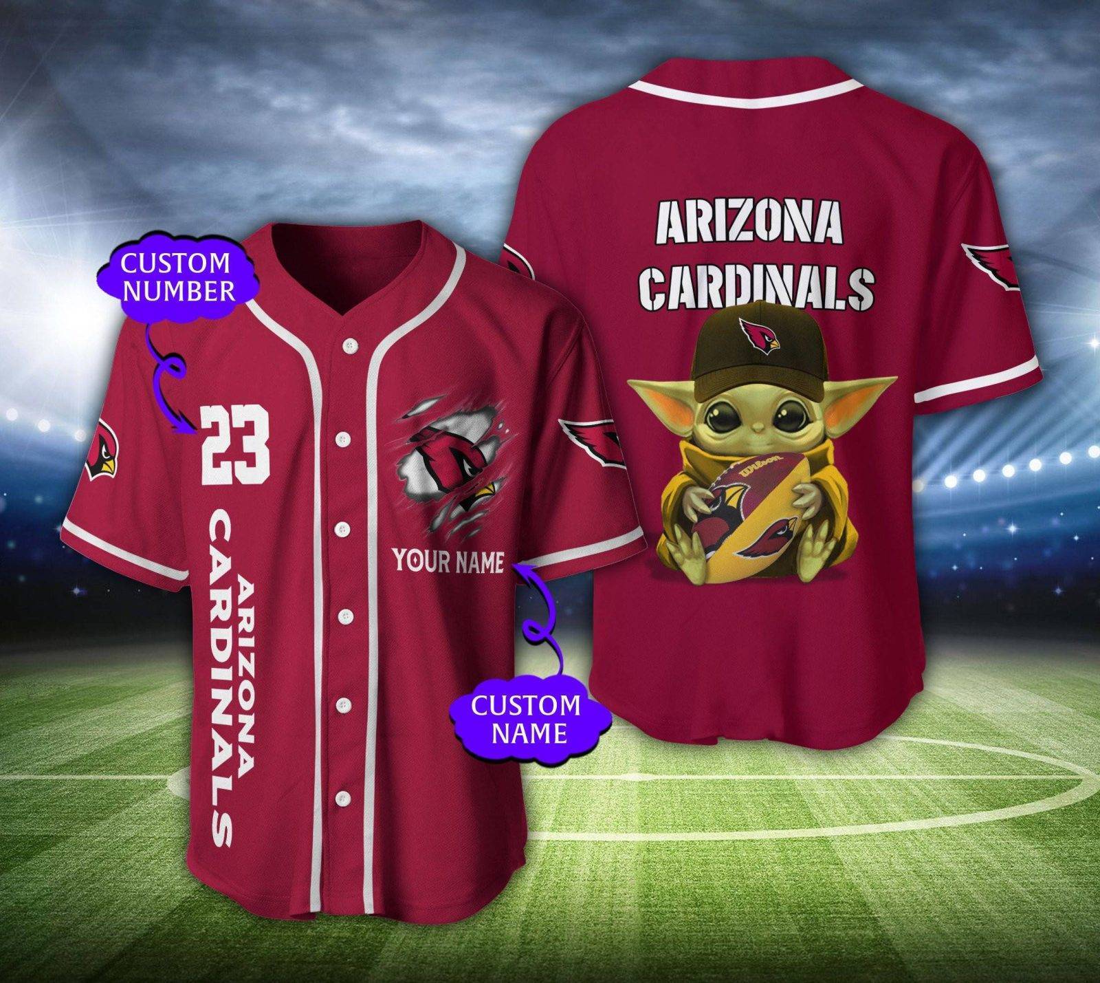 Arizona Cardinals NFL 3D Custom Baseball Jersey For Men And Women