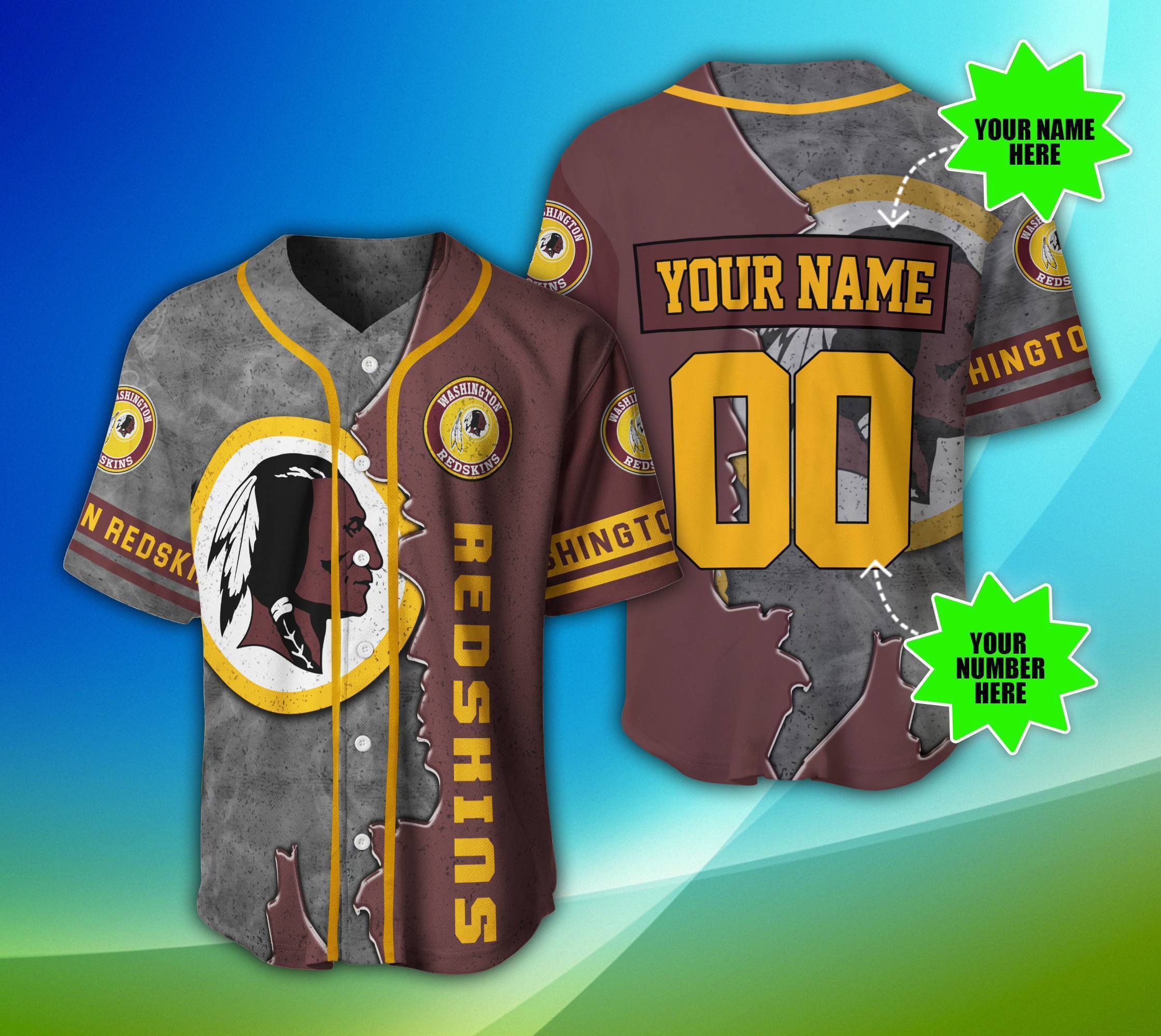 Washington Football Team NFL 3D Custom Baseball Jersey For Men And Women