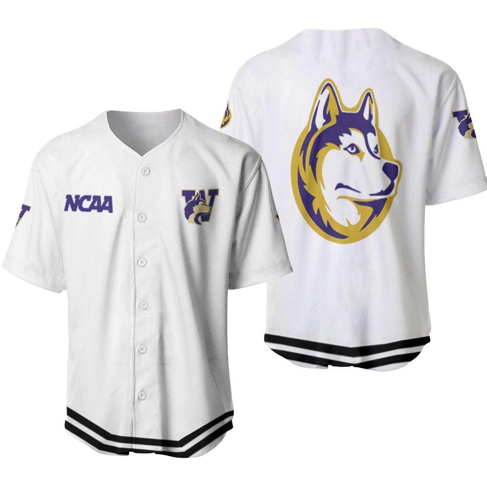 Washington Huskies Ncaa Classic White With Mascot Logo Gift For Washington Huskies Fans Baseball Jersey