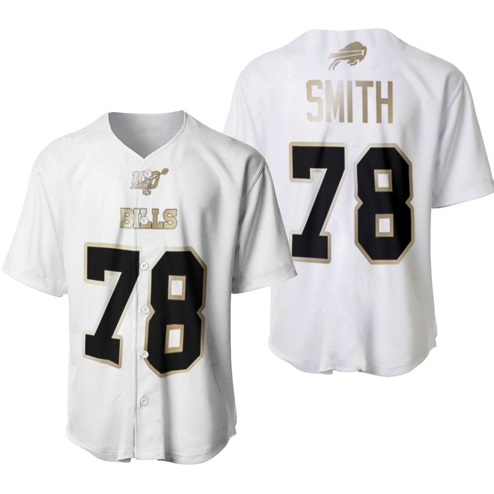 Buffalo Bills Bruce Smith #78 NFL White 100th Season Golden Edition Jersey Style Gift For Bills Fans Baseball Jersey