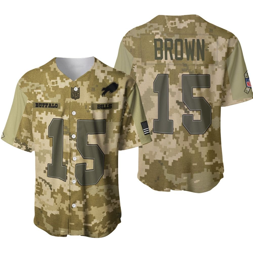 Buffalo Bills John Brown #15 Great Player NFL American Football Camouflage 3D Designed Allover Gift For Bills Fans Baseball Jersey