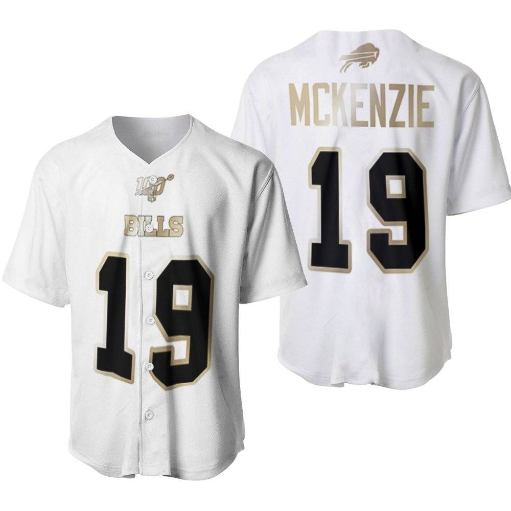 Buffalo Bills Isaiah McKenzie #19 NFL White 100th Season Golden Edition Jersey Style Gift For Bills Fans Baseball Jersey