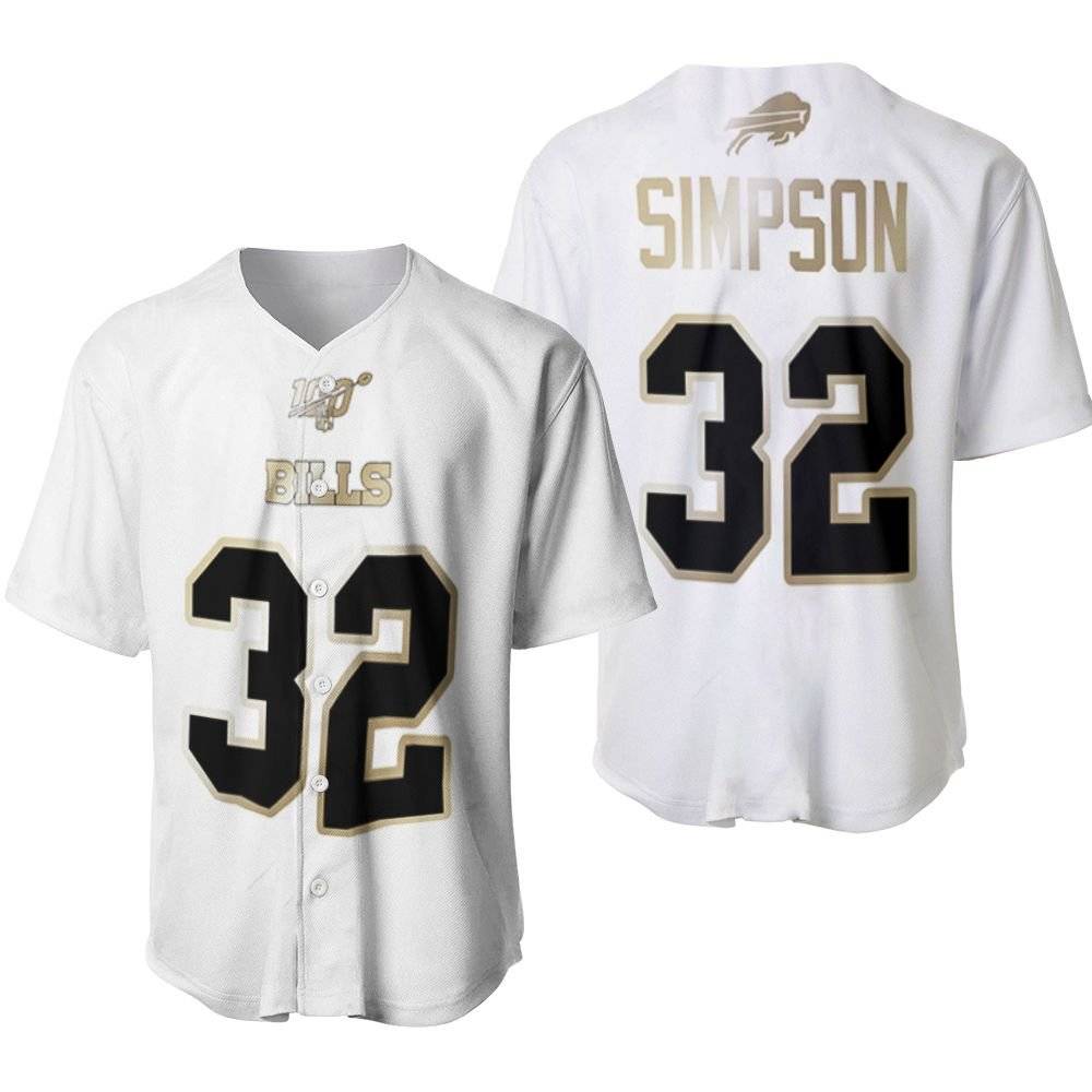 Buffalo Bills O J Simpson #32 NFL White 100th Season Golden Edition Jersey Style Gift For Bills Fans Baseball Jersey