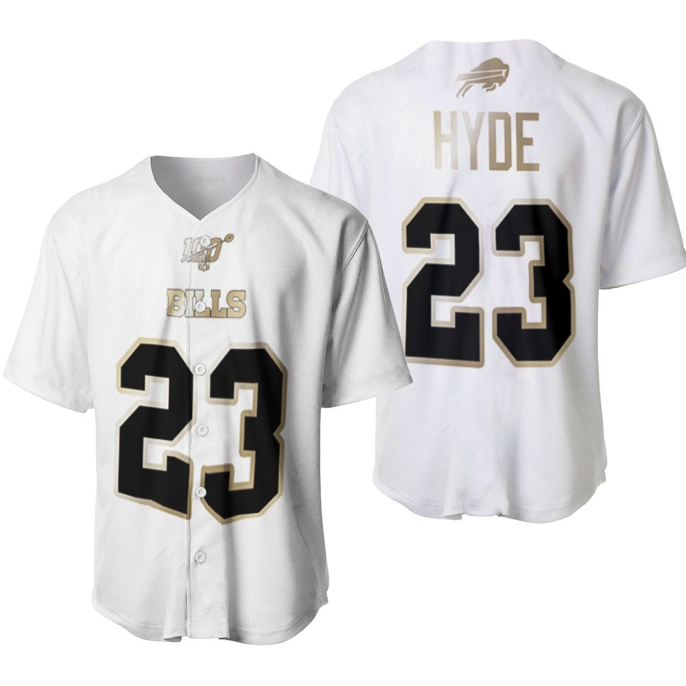 Buffalo Bills Micah Hyde #23 NFL White 100th Season Golden Edition Jersey Style Gift For Bills Fans Baseball Jersey