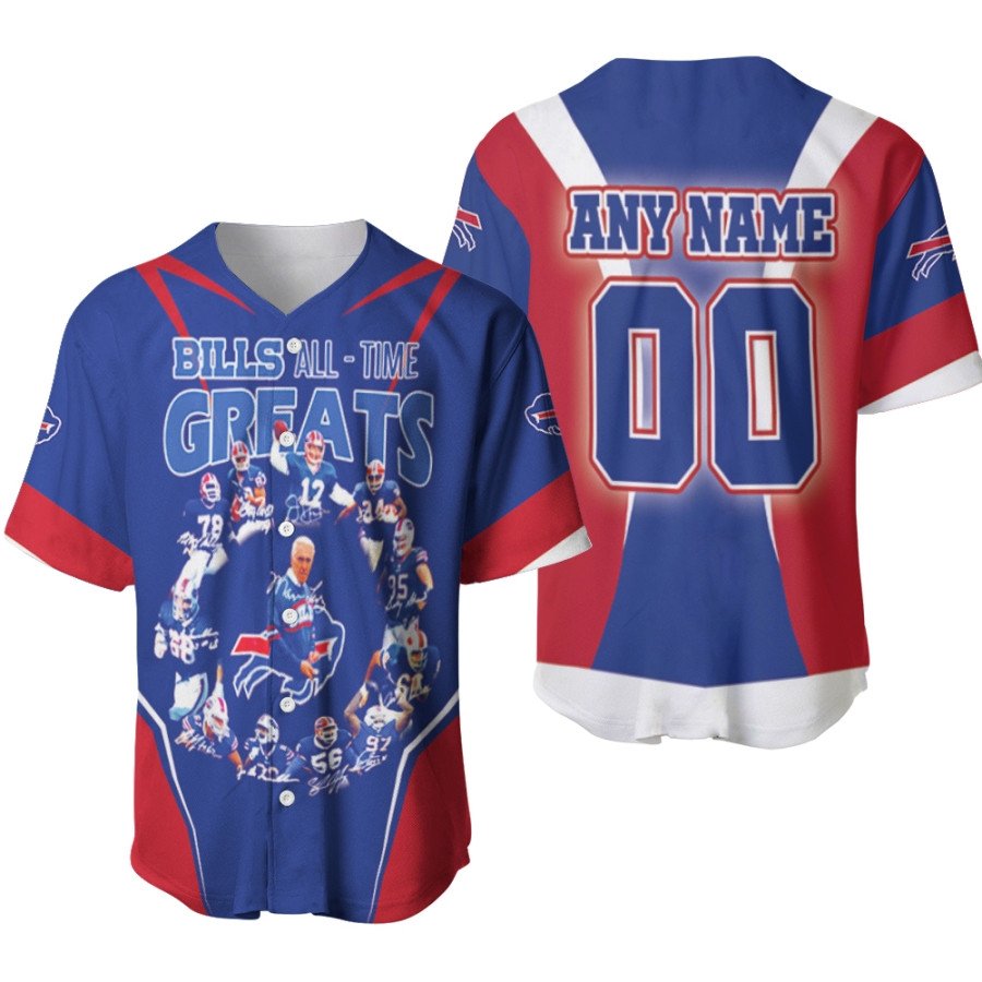 Buffalo Bills All-Time Greats Legends Coach And Team NFL 3D Designed Allover Gift With Custom Name Number For Bills Fans Baseball Jersey