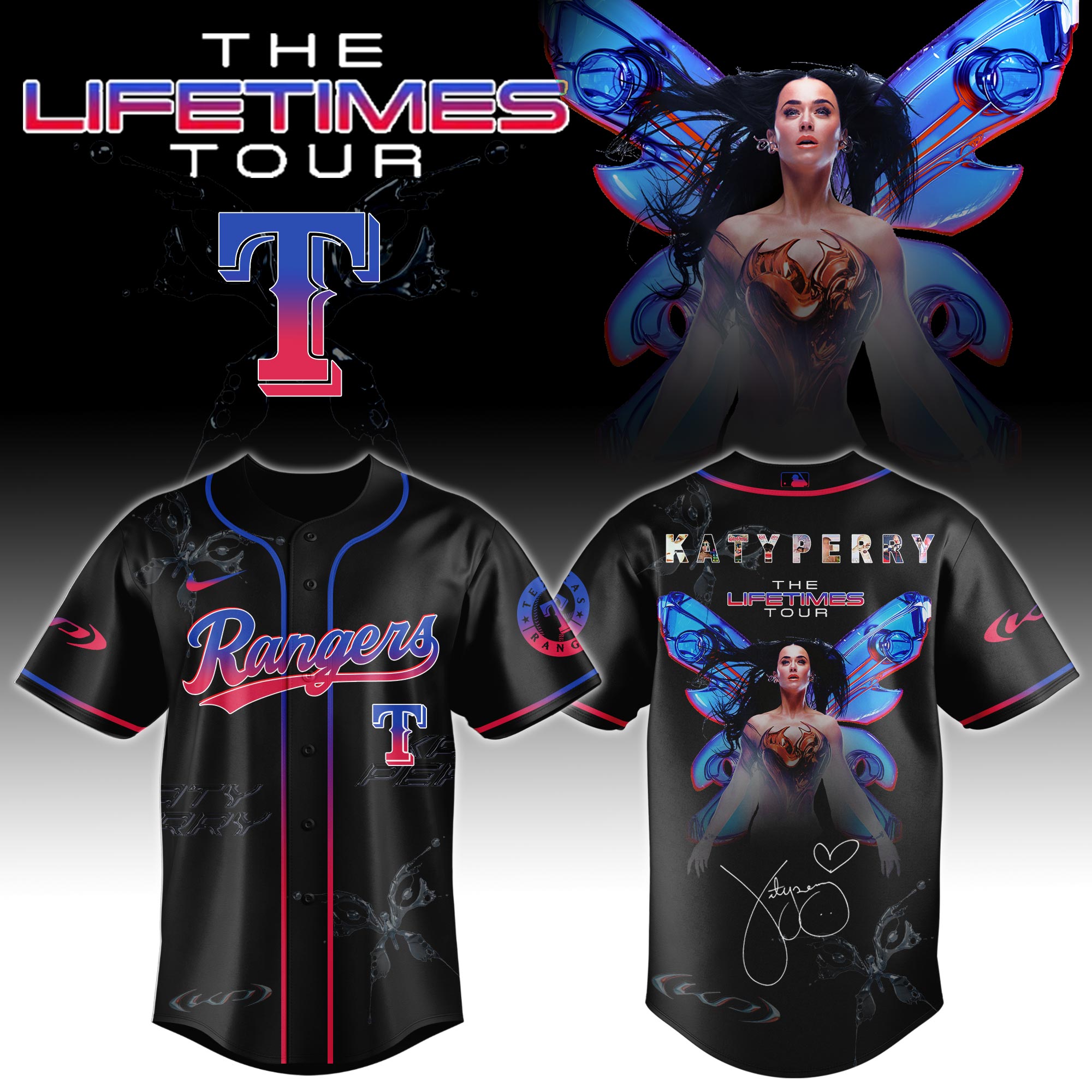 Texas Rangers MLB x Katy Perry The Lifetimes Tour Custom Baseball Jersey New Season For Fans