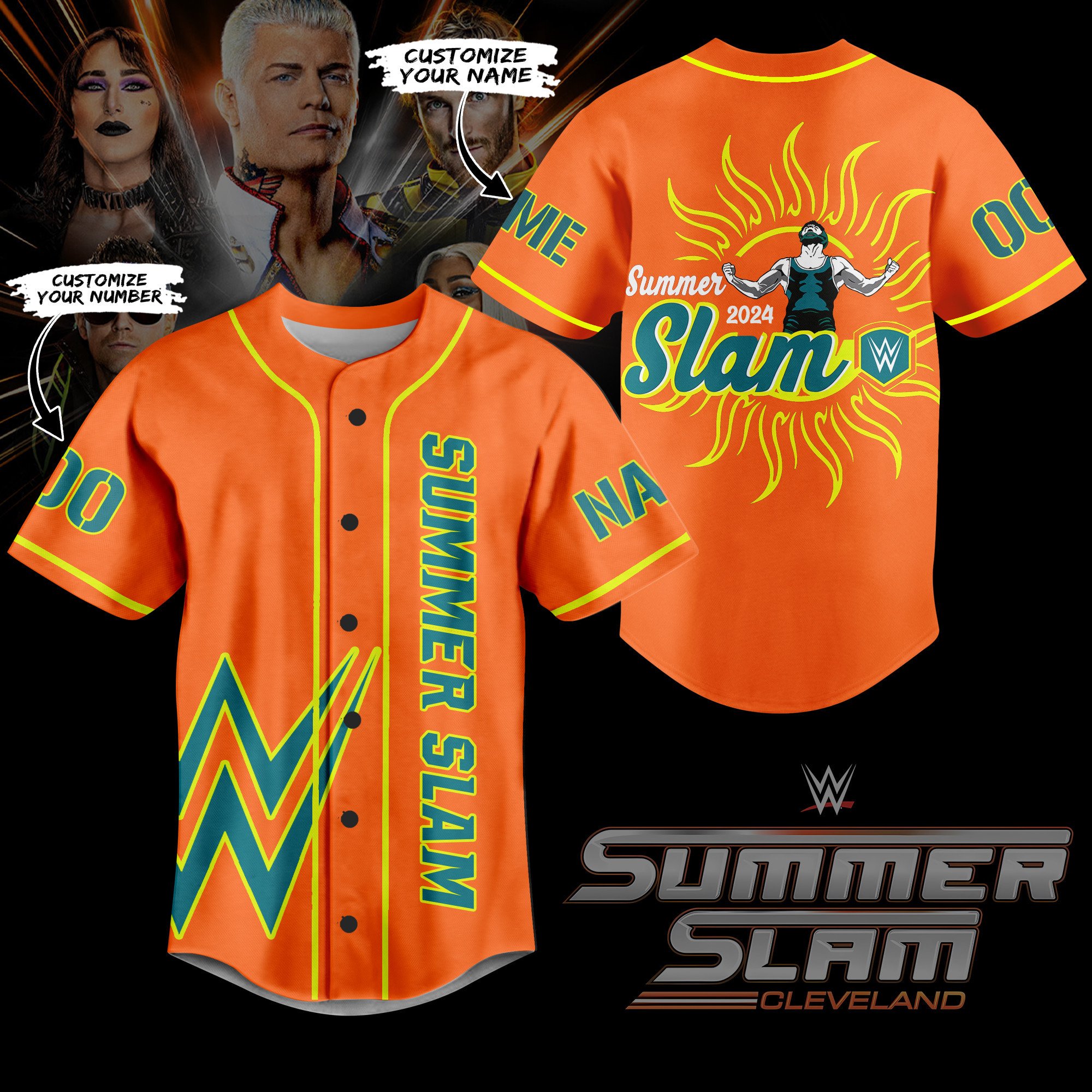 WWE Cleveland Summer Slam Baseball Jersey New Season For Fans