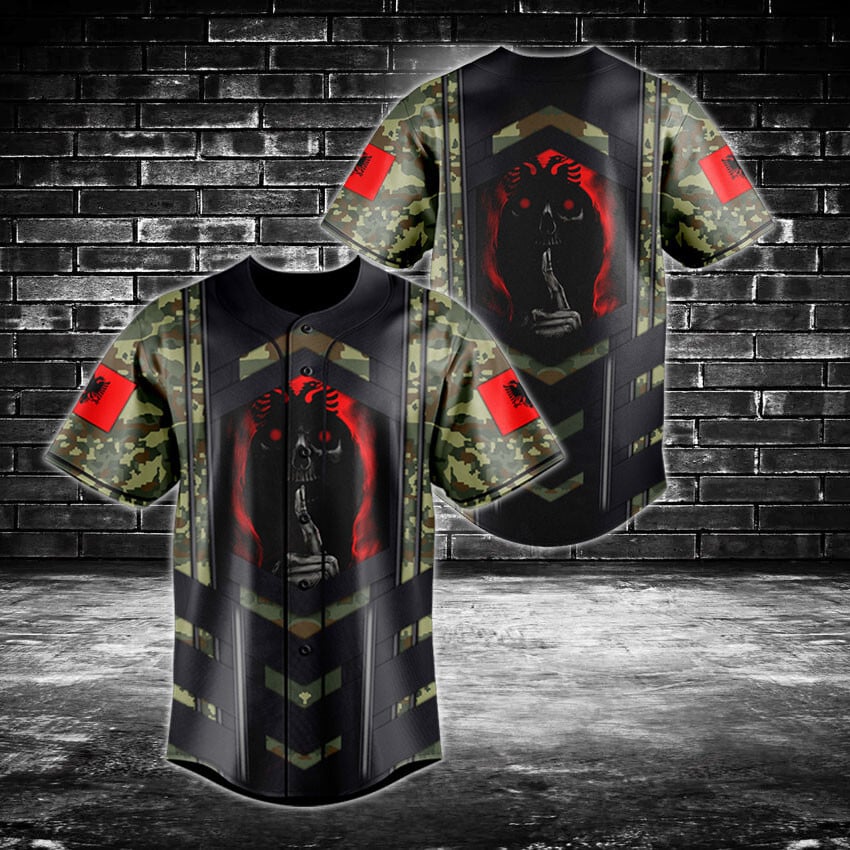 Albanian Army Camo Skull 3D Flag Baseball Jersey For Fan