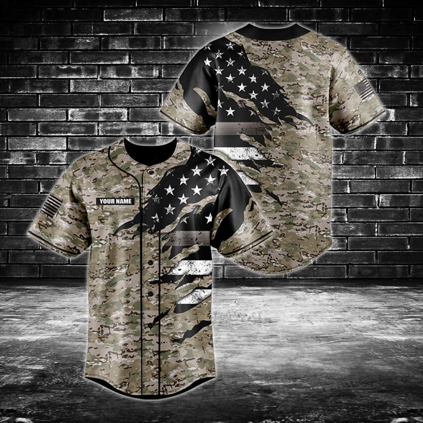 US Correction Flag Camo 3D Custom Baseball Jersey For Fan