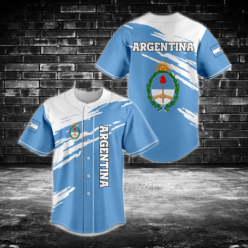 Argentina Flag And Coat Of Arms Paint Style Baseball Jersey For Fan