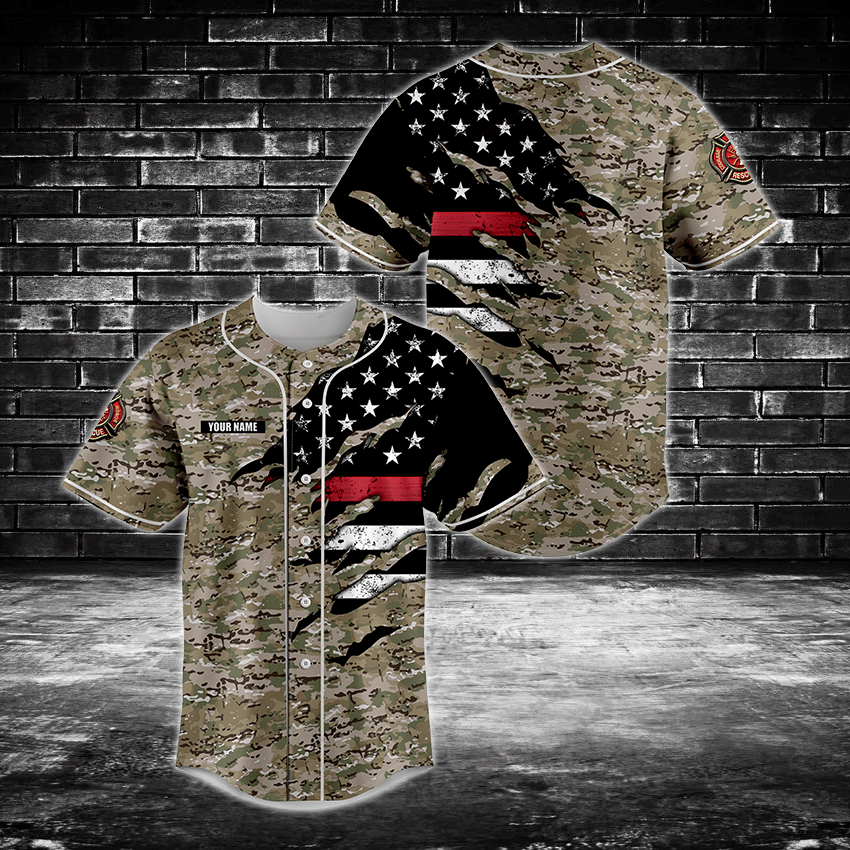 US Firefighter Camo 3D Custom Baseball Jersey For Fan