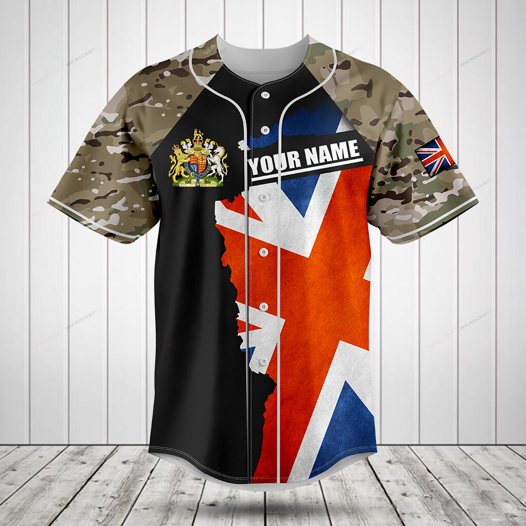 United Kingdom Coat Of Arms Camouflage Flag Custom Baseball Jersey For Fan