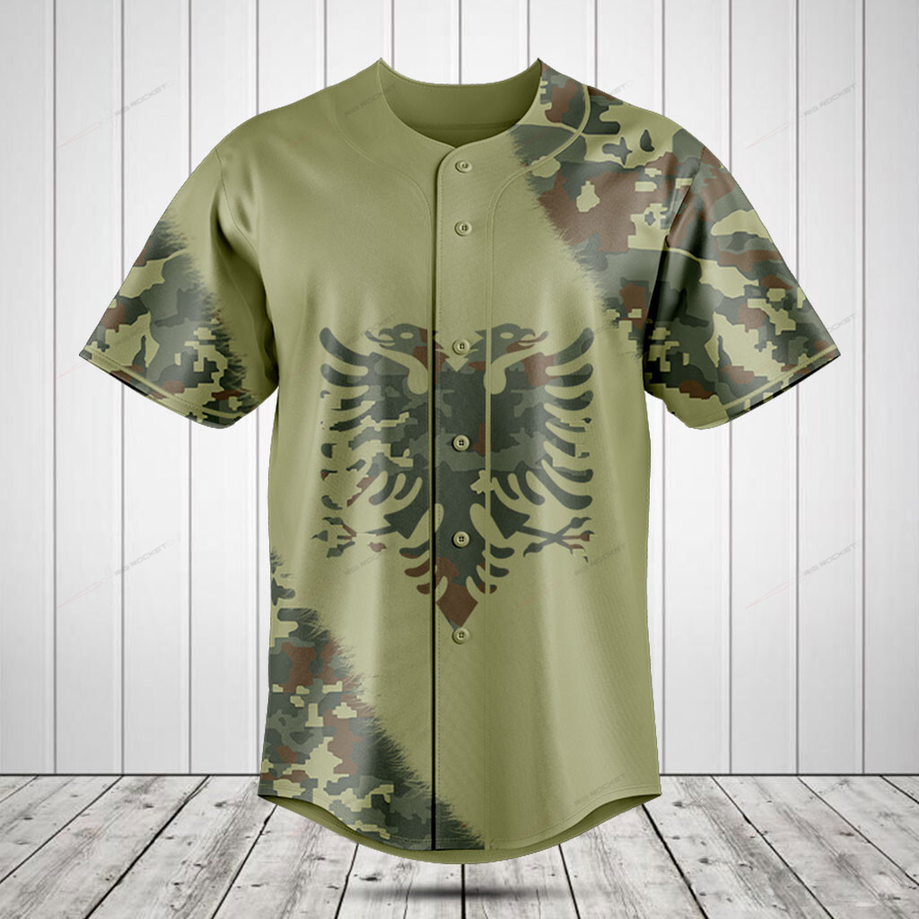Albania Coat Of Arms Camo Baseball Jersey For Fan