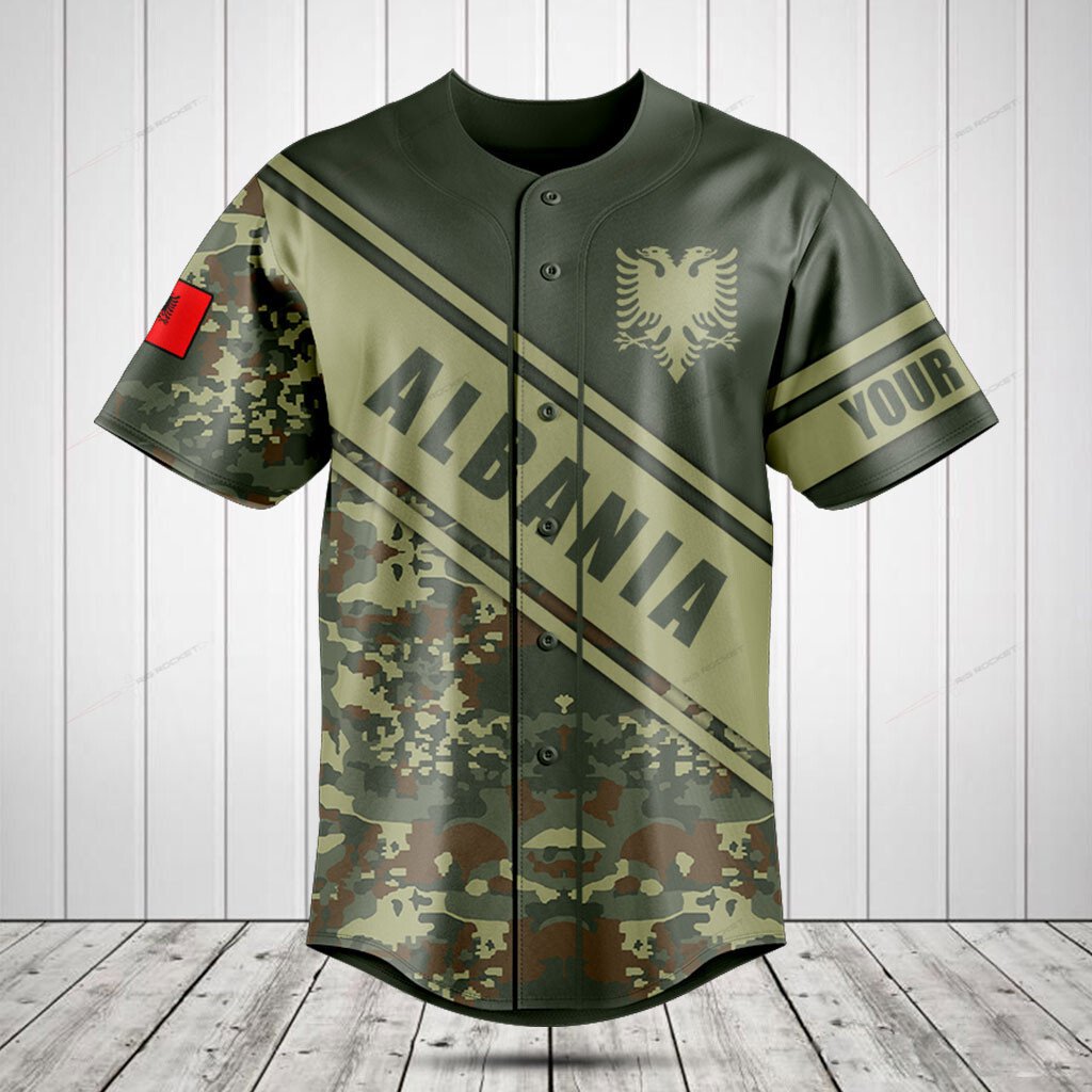 Albania Coat Of Arms Camouflage 3D Custom Baseball Jersey For Fan