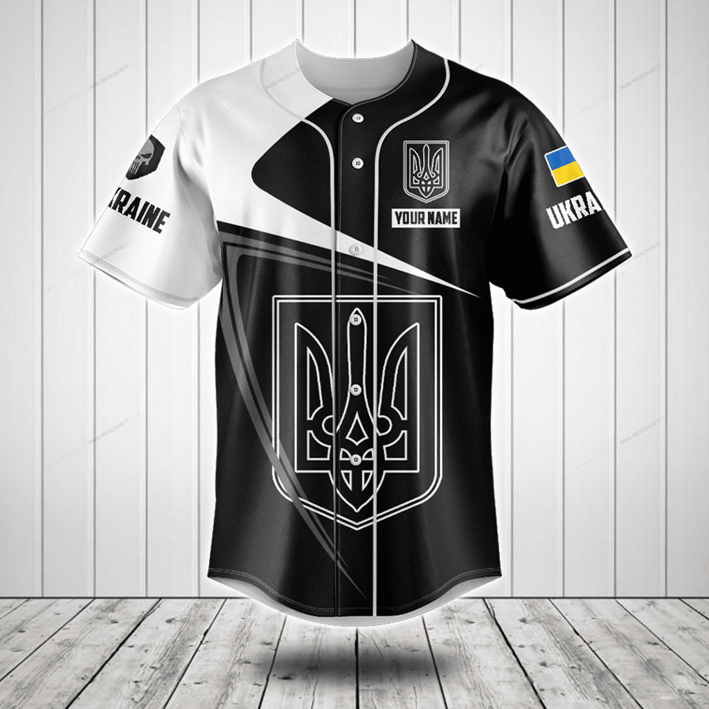 Ukraine Symbol Black And White Skull Custom Baseball Jersey For Fan