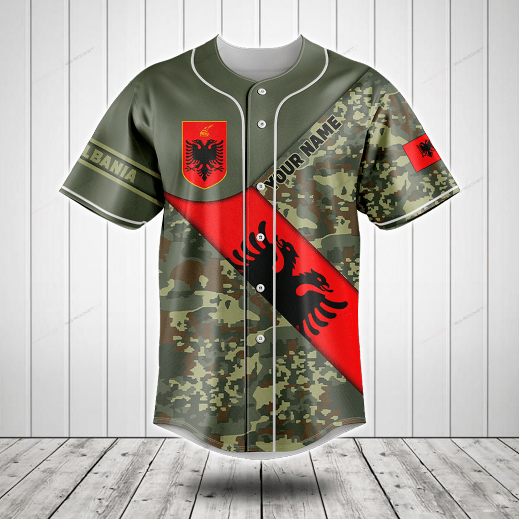 Albania Flag Camouflage Army Custom Baseball Jersey For Fan