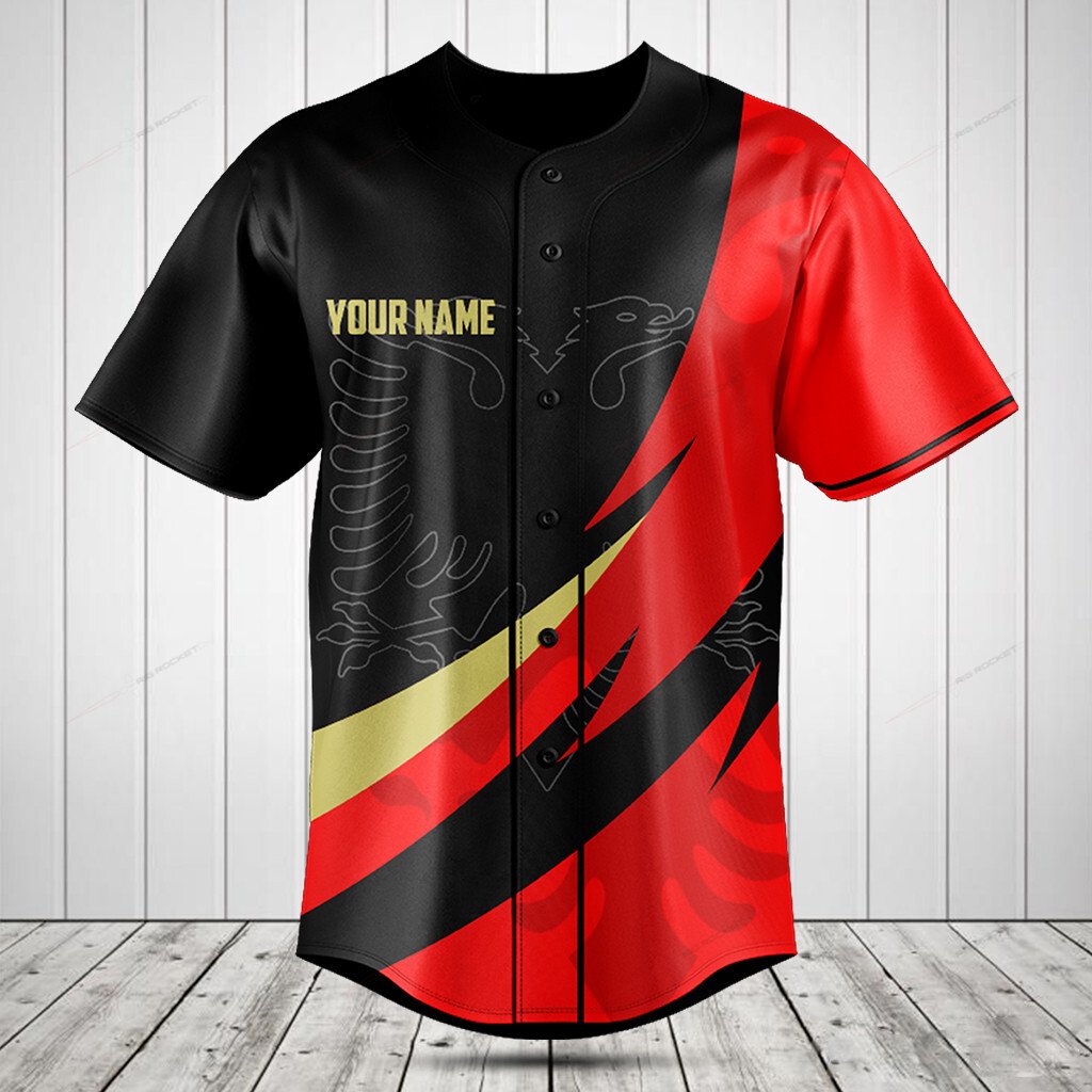 Albania Flag And Coat Of Arms Black Custom Baseball Jersey For Fan