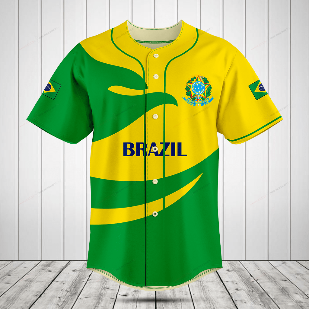 Brazil Flag Fire Style Baseball Jersey For Fan