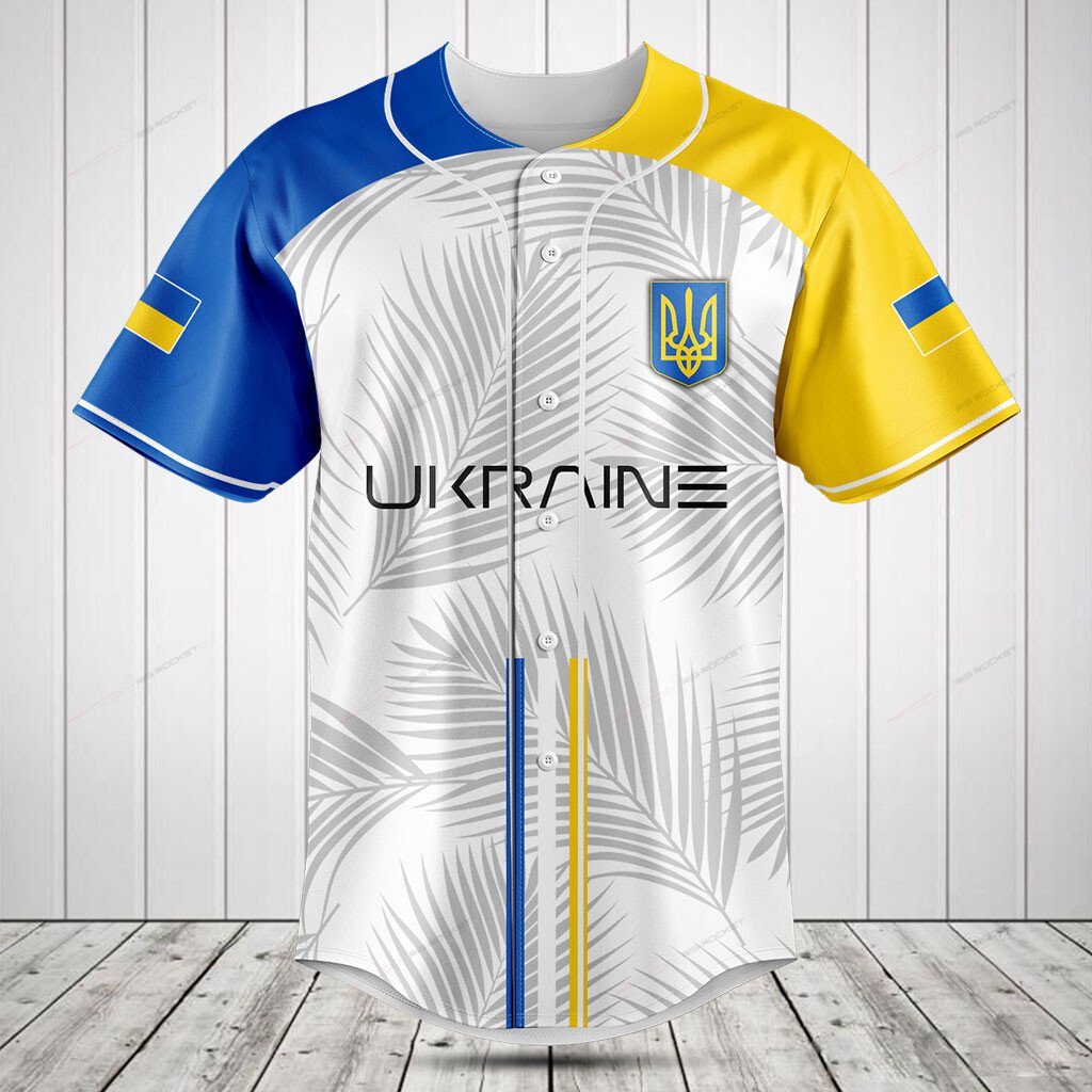 Ukraine Flag Palm Leaf Custom Baseball Jersey For Fan