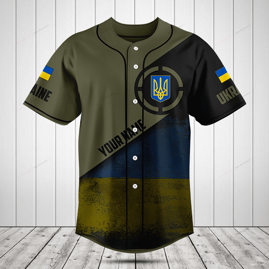 Ukraine Round Style Grunge Flag Custom Baseball Jersey For Fan