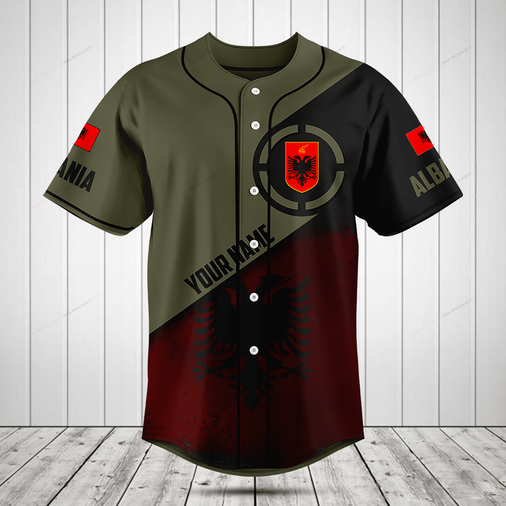 Albania Round Style Grunge Flag Custom Baseball Jersey For Fan