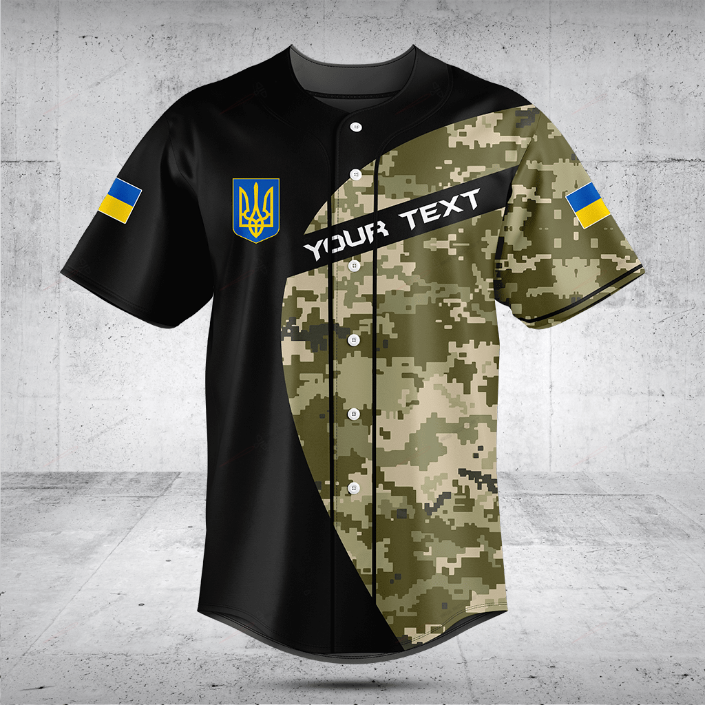 Ukraine Black Camouflage Custom Baseball Jersey For Fan