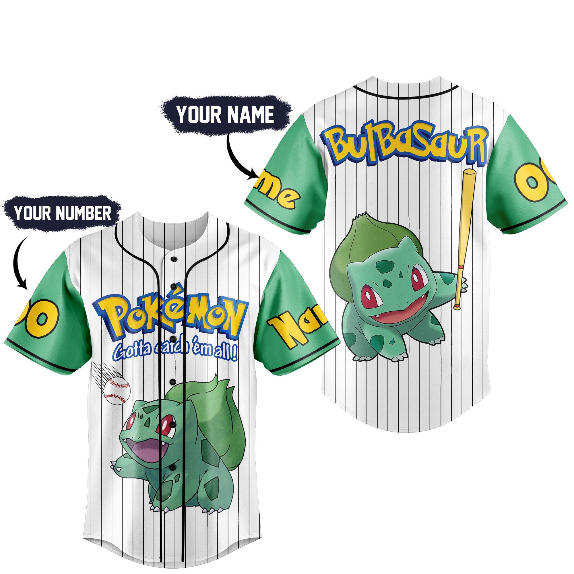 Bulbasaur Pokemon Baseball Jersey New Season For Fans
