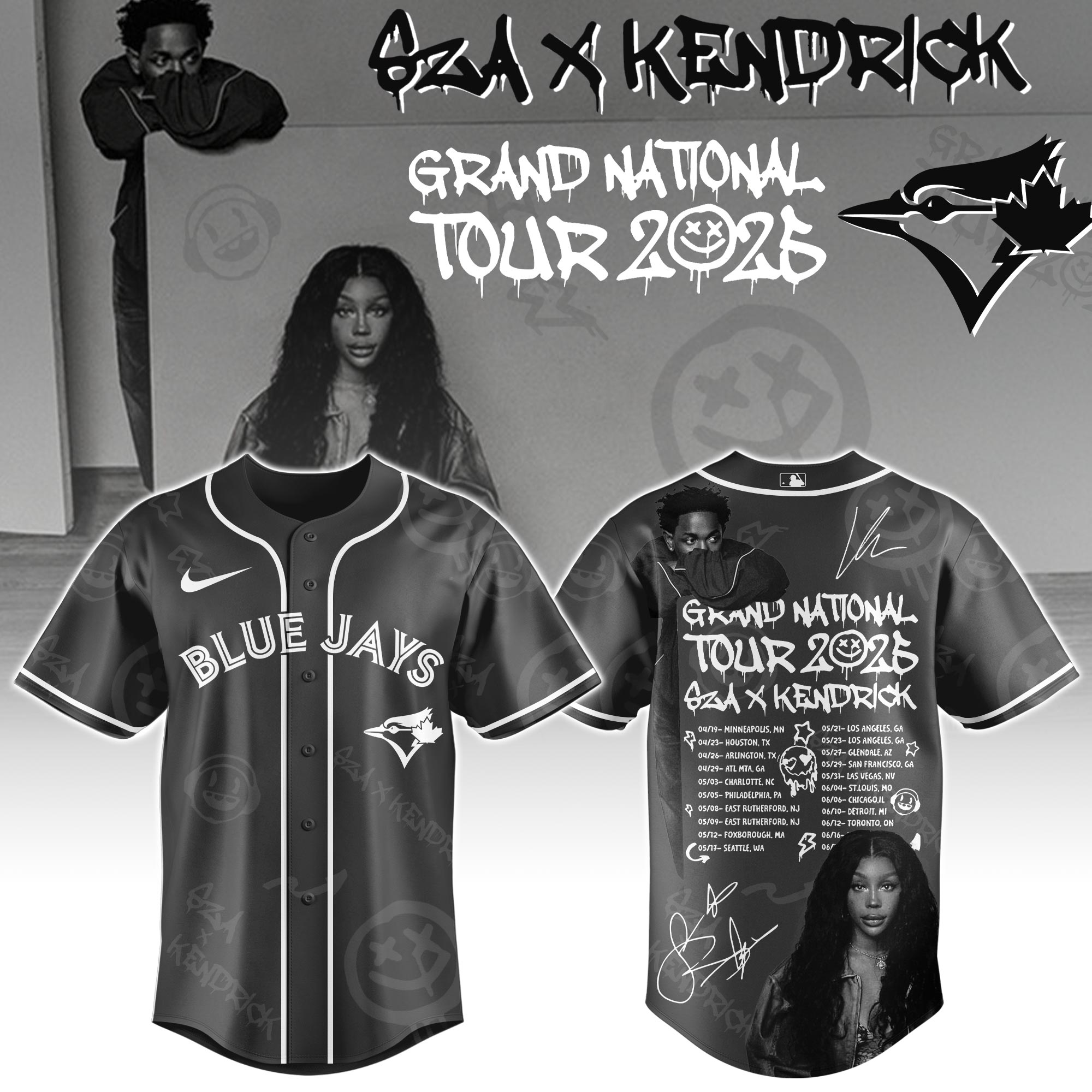 Toronto Blue Jays MLB x Kendrick Lamar x SZA Grand National Tour Custom Baseball Jersey New Season For Fans