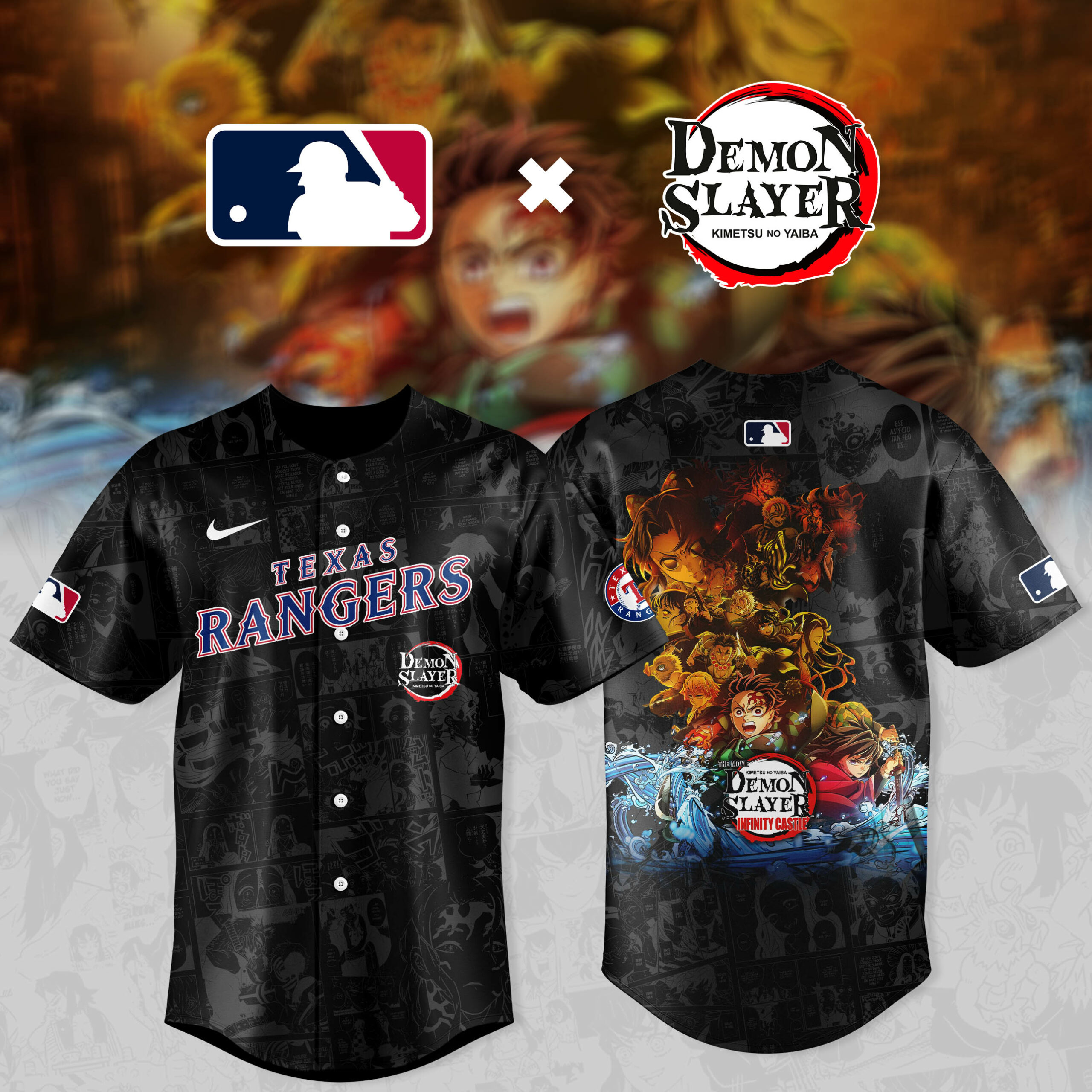 Texas Rangers MLB x Demon Slayer Personalized Baseball Jersey For Fan