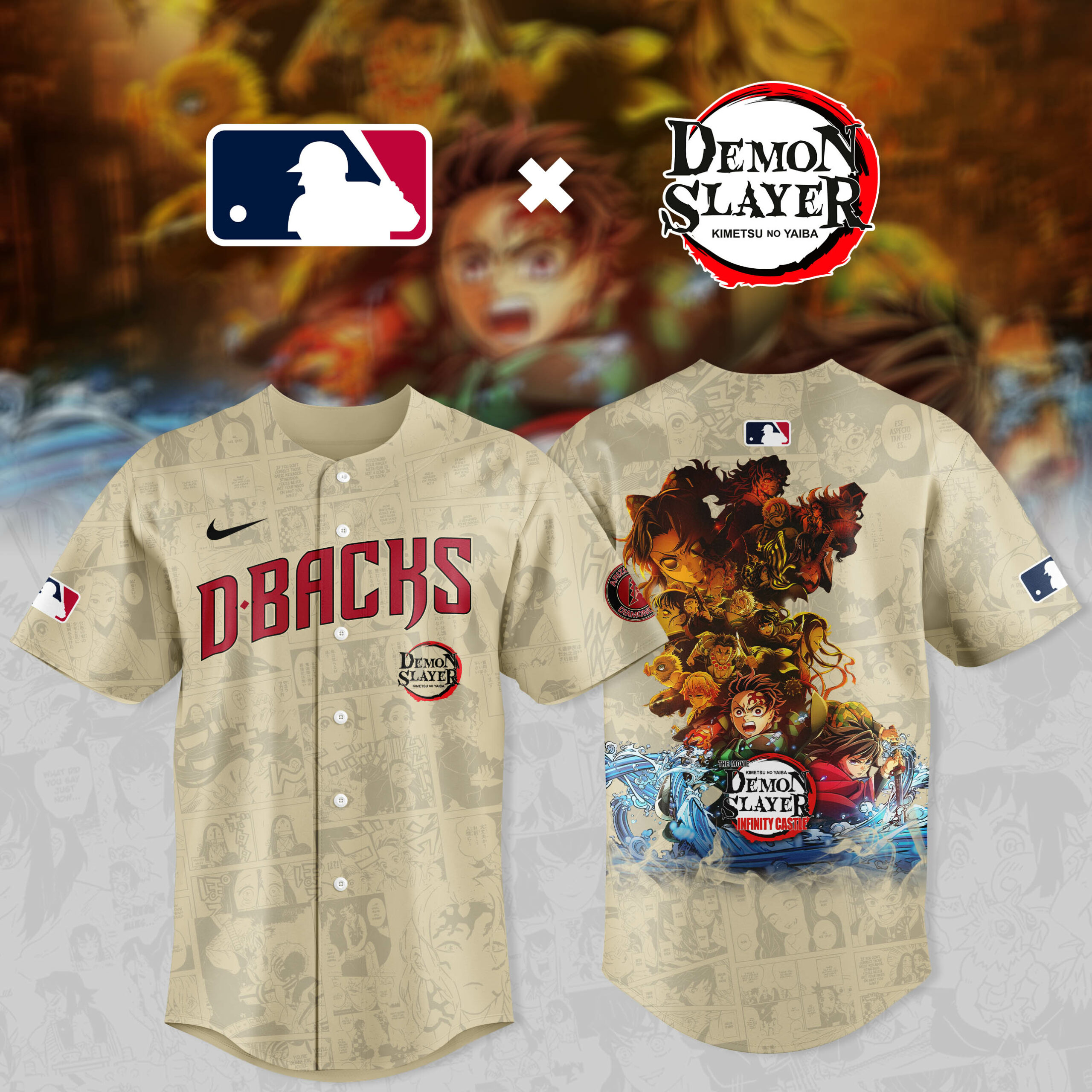 Arizona Diamondbacks MLB x Demon Slayer Personalized Baseball Jersey For Fan