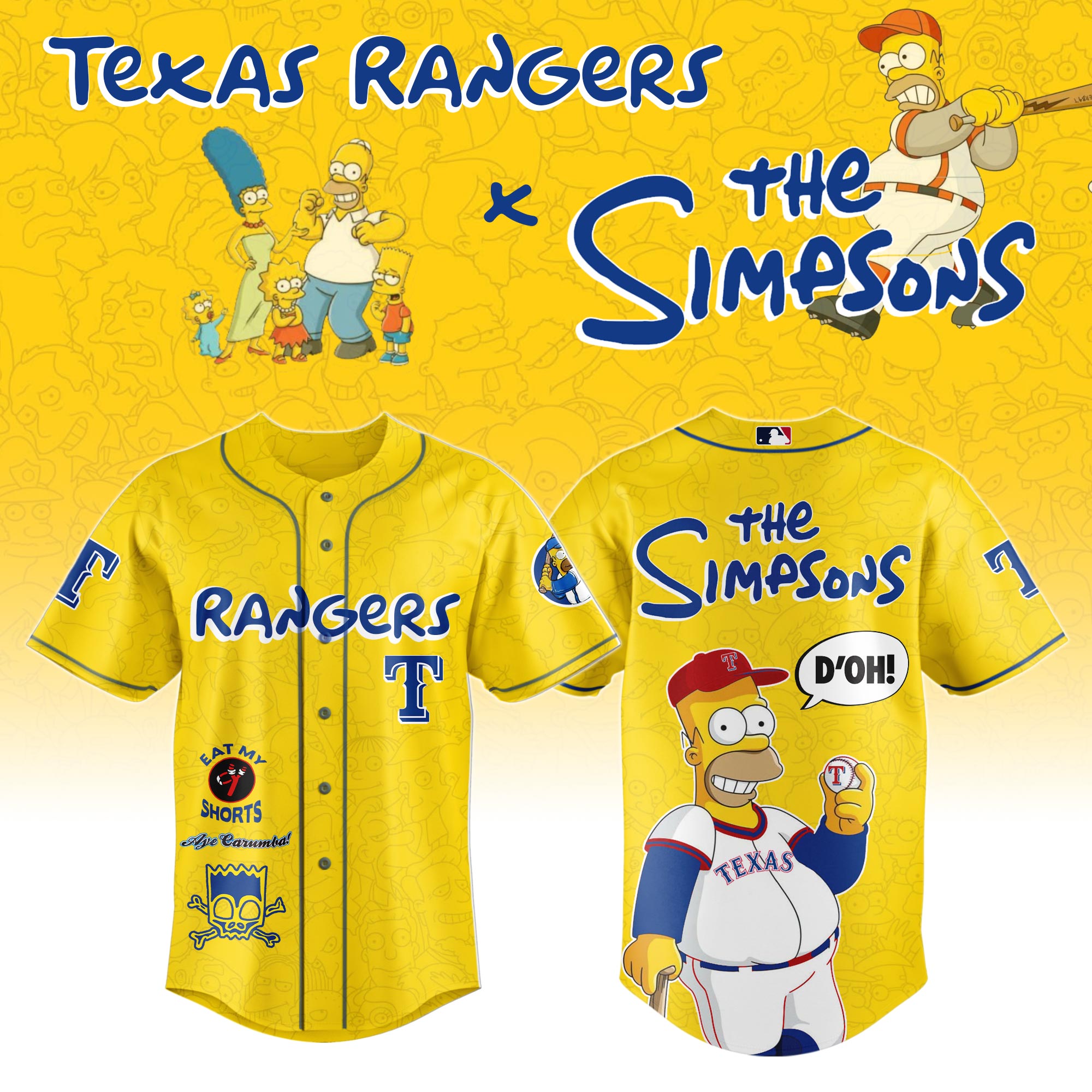 Texas Rangers MLB x The Simpsons Personalized Baseball Jersey For Fan