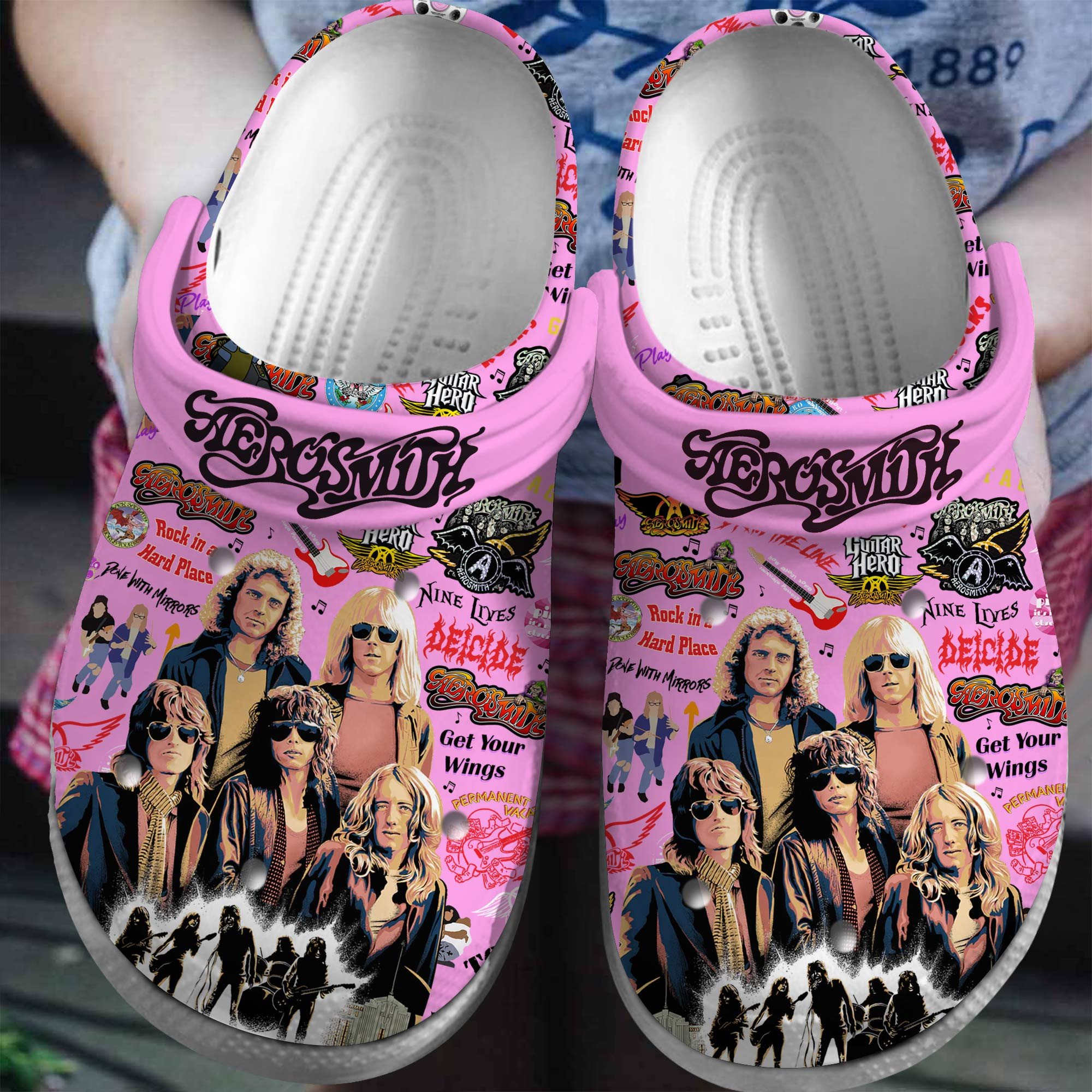 aerosmith album covers pink Band Music Crocs Clogs Comfortable