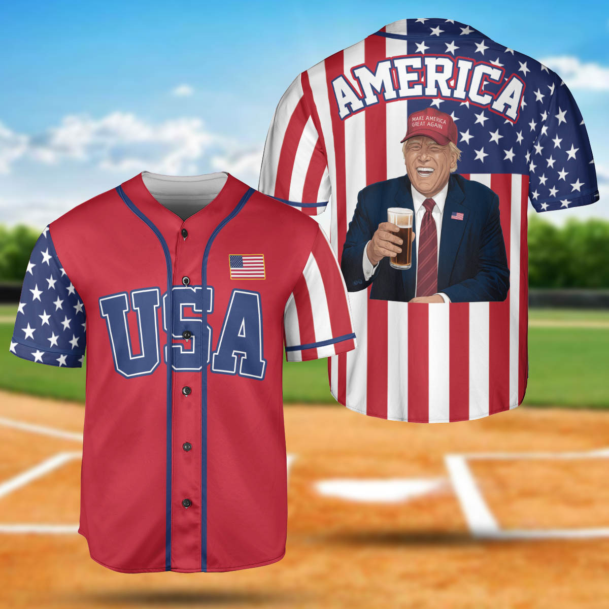 America Trump Beer 4th of July Baseball Jersey Independence Day