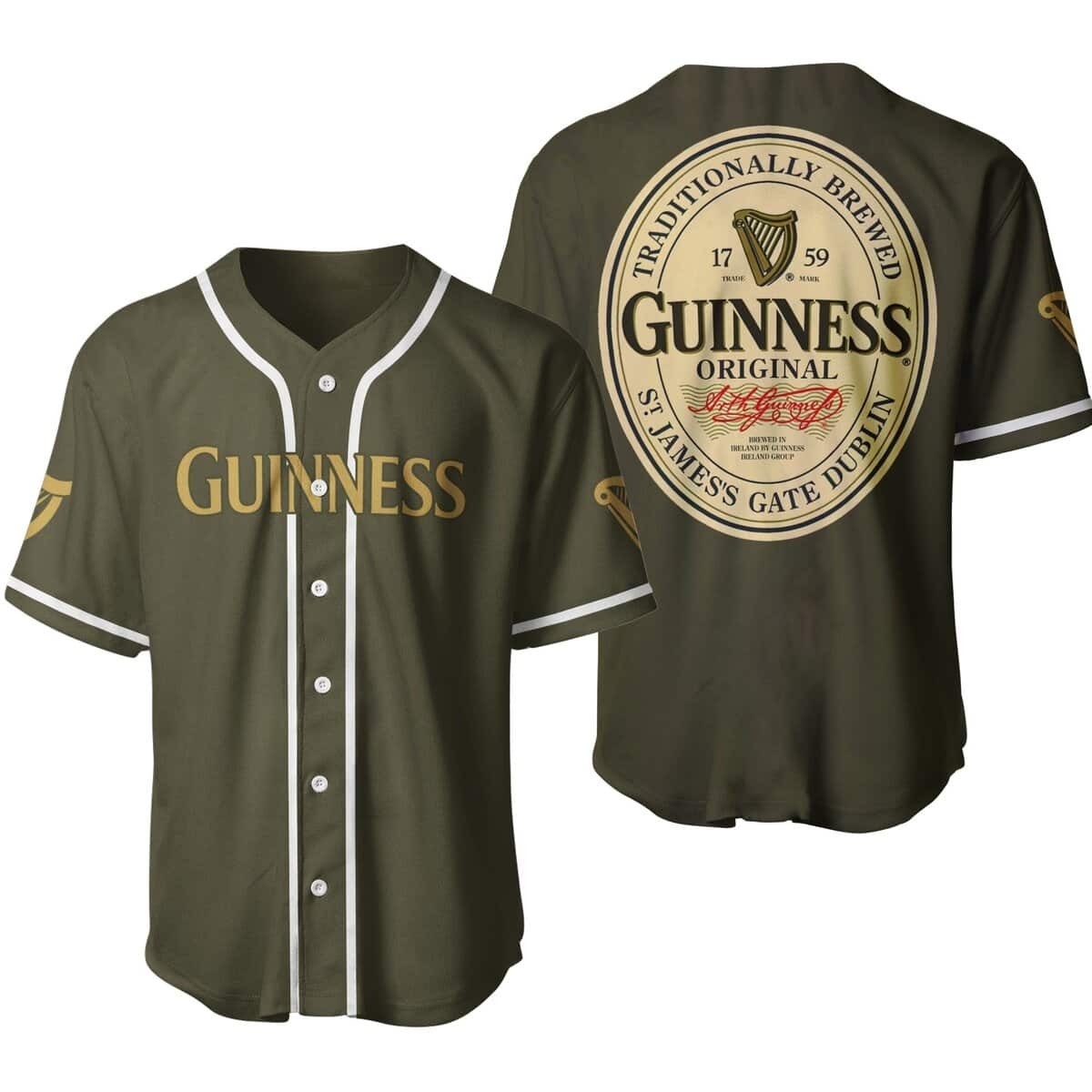 Army Green Guinness Baseball Jersey Beer Lover Gift Idea