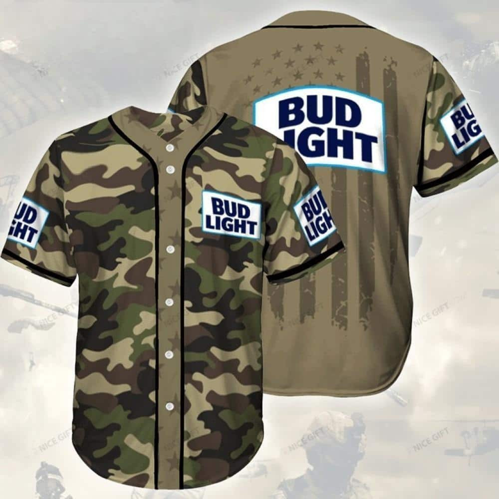 Army Bud Light Baseball Jersey For Men Women, Beer Lover Gift Idea, Bud Light Baseball Jersey For Beer Fan