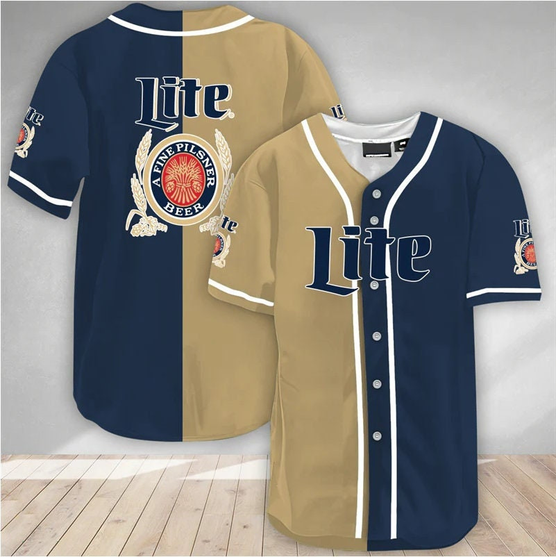 Beige/Navy Split Miller Lite Love Beer Baseball Jersey Men/Women